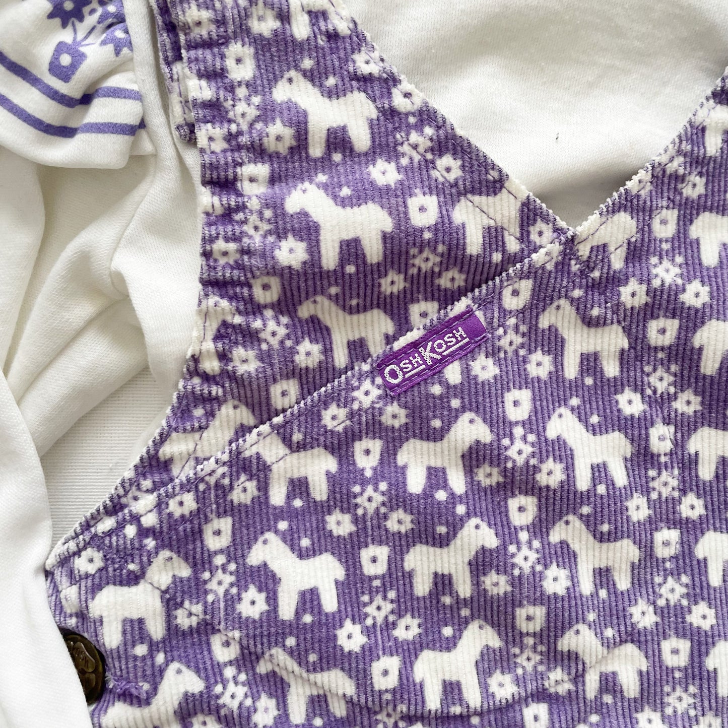 OshKosh Dala Horse Cord Skirtall Set - Yellow Clover Vintage Kids Clothes