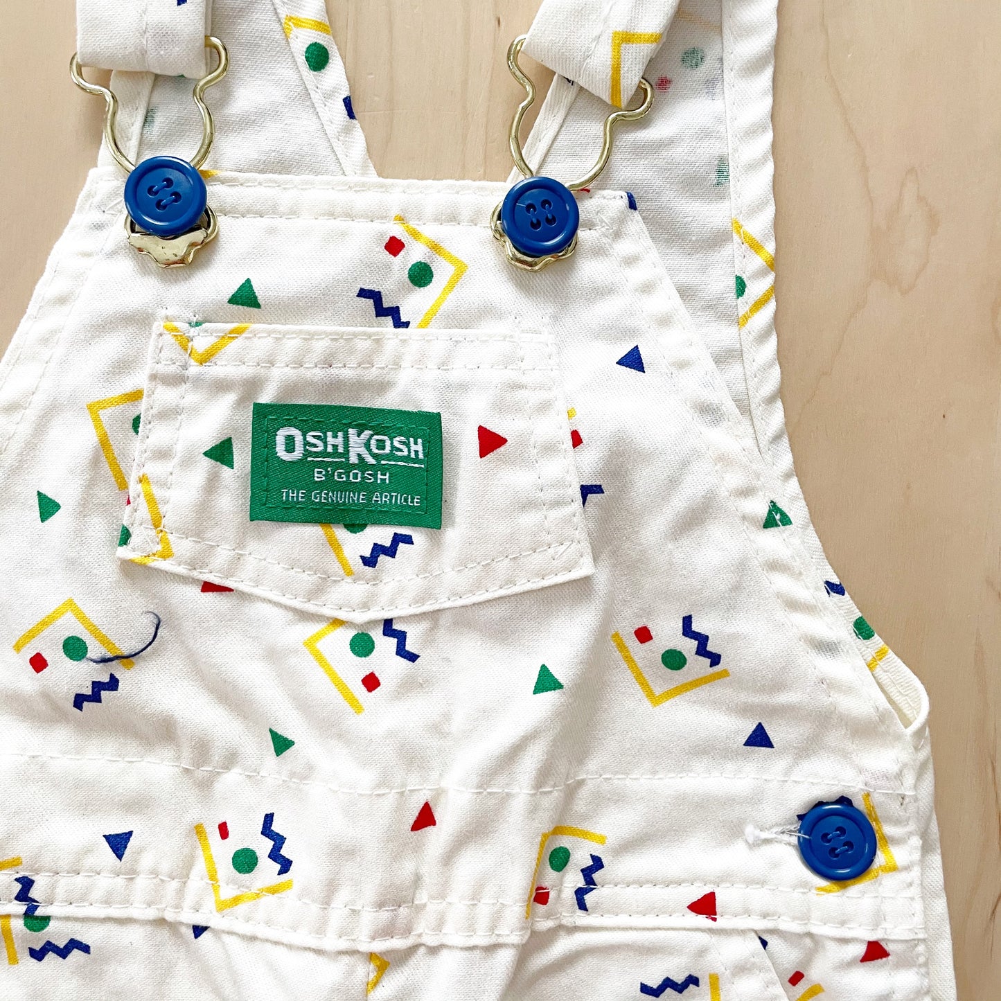 Vintage OshKosh Geo Print Off-White Overalls - Yellow Clover Vintage Kids Clothes
