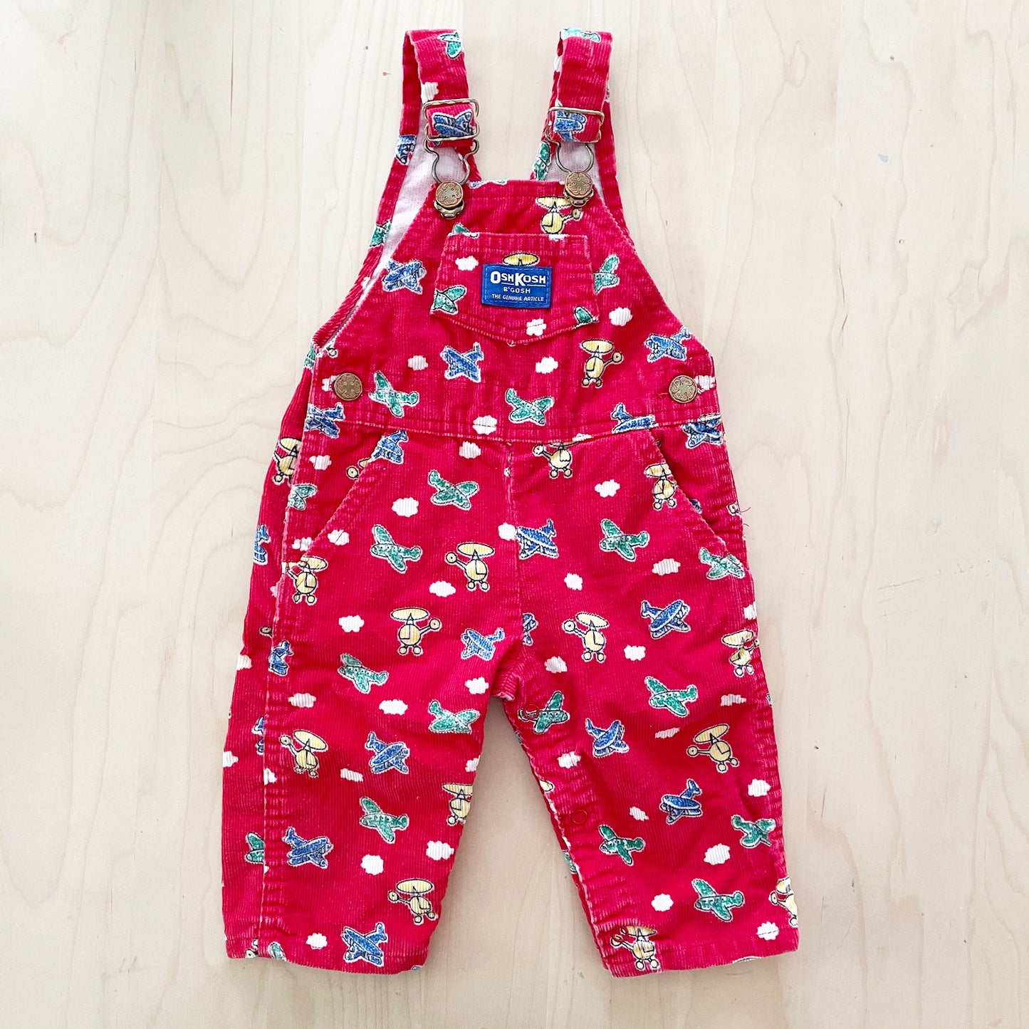 Vintage OshKosh Airplane Cord Baby Overalls