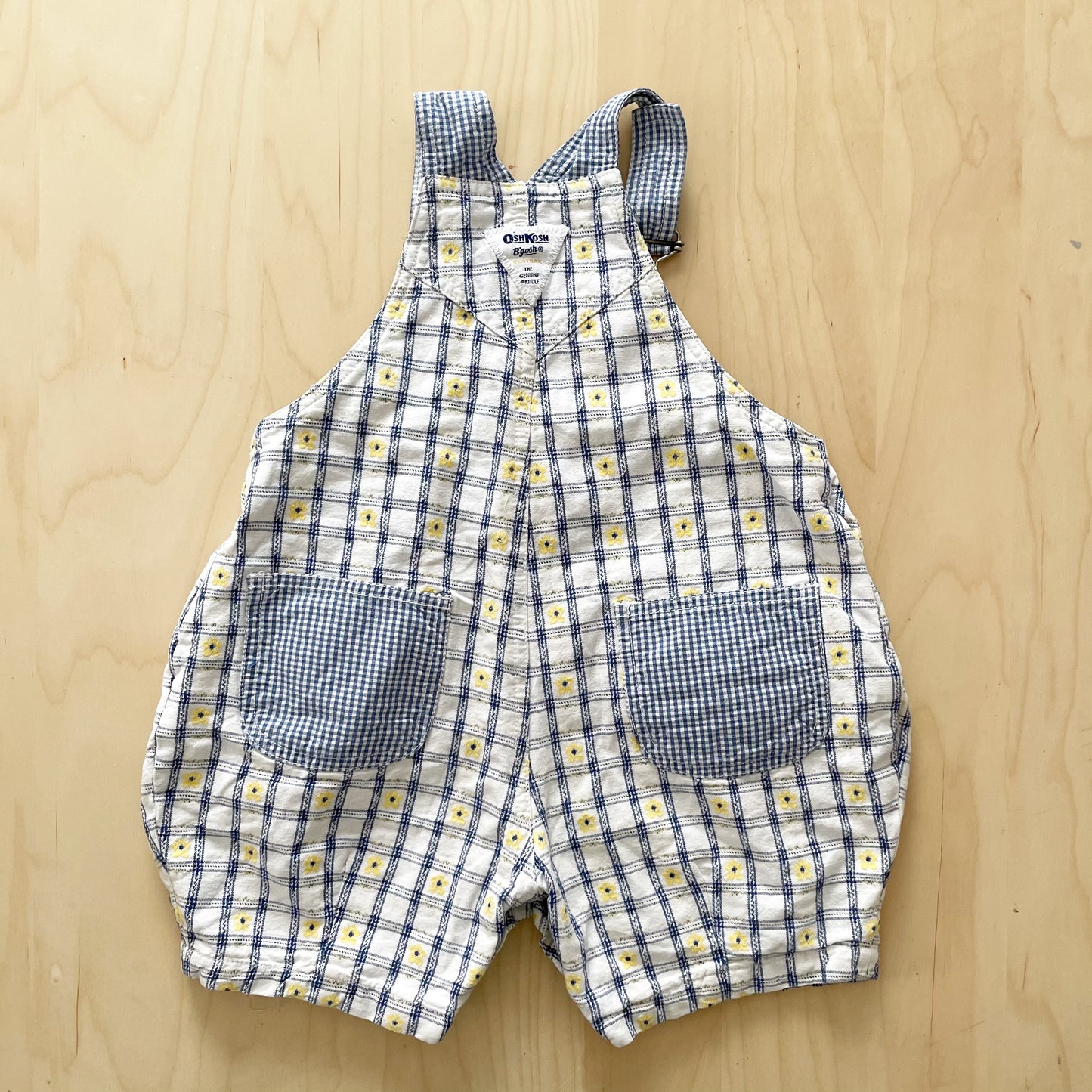 OshKosh Floral Gingham Bubble Shortalls - Yellow Clover Vintage Kids Clothes