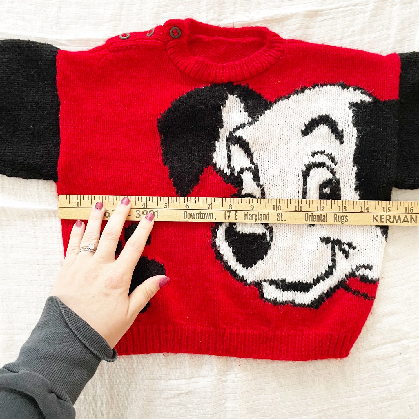 Handknit Red 101 Dalmatians Sweater - Yellow Clover Vintage Kids Clothes