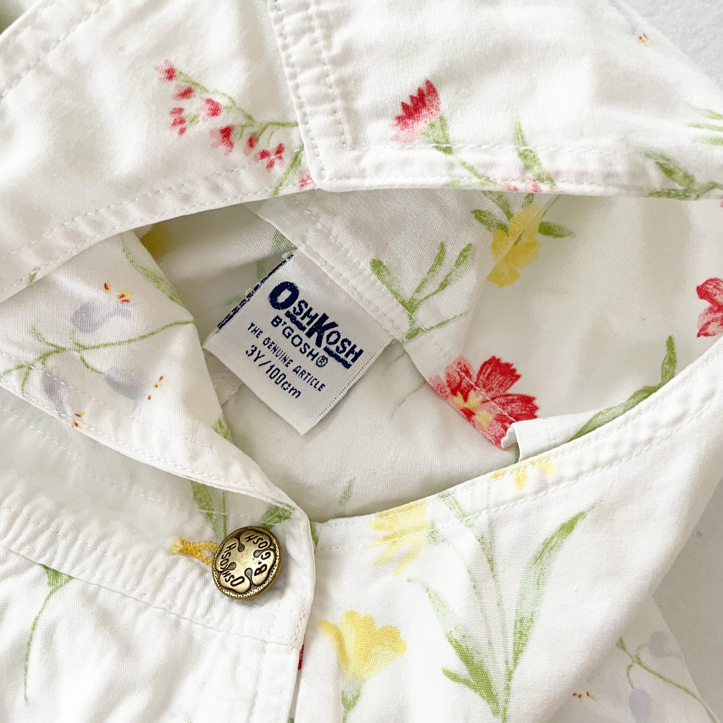 OshKosh White Floral Shortalls - Yellow Clover Vintage Kids Clothes