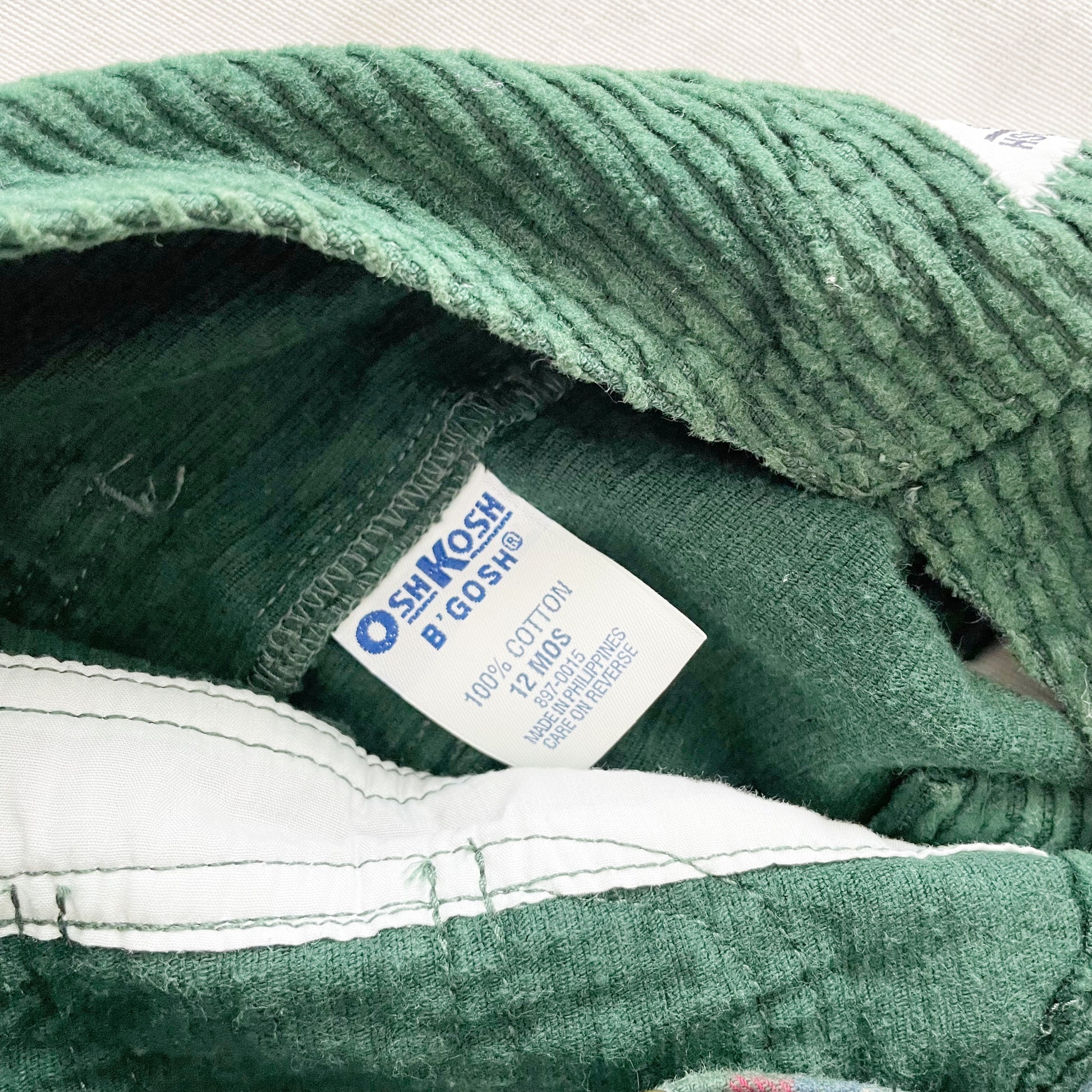 OshKosh Chunky Cord Overalls with Plaid Accents - Yellow Clover Vintage Kids Clothes