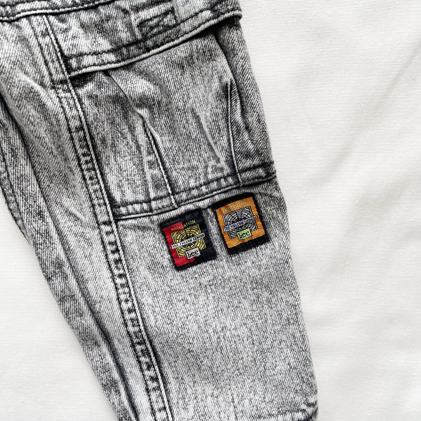 Lee Acid Wash Pleat Waist Patch Jeans • 2T - Yellow Clover Vintage Kids Clothes
