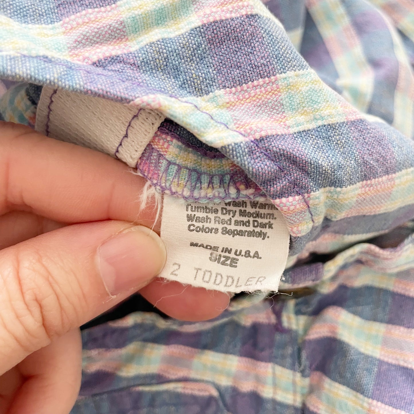 OshKosh Purple Blue Plaid Overalls - Yellow Clover Vintage Kids Clothes