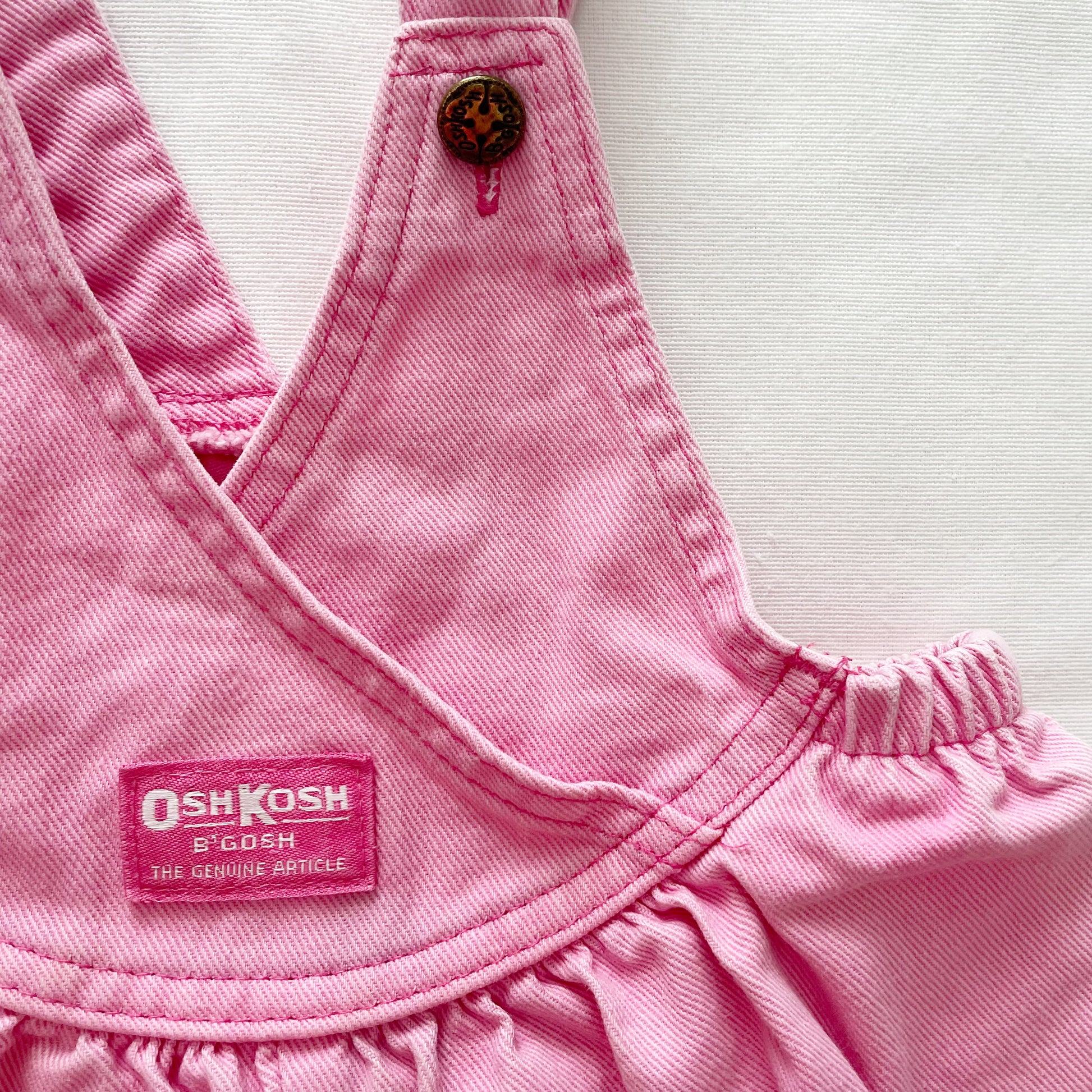 OshKosh Cross Front Bubble Gum Pink Overalls - Yellow Clover Vintage Kids Clothes