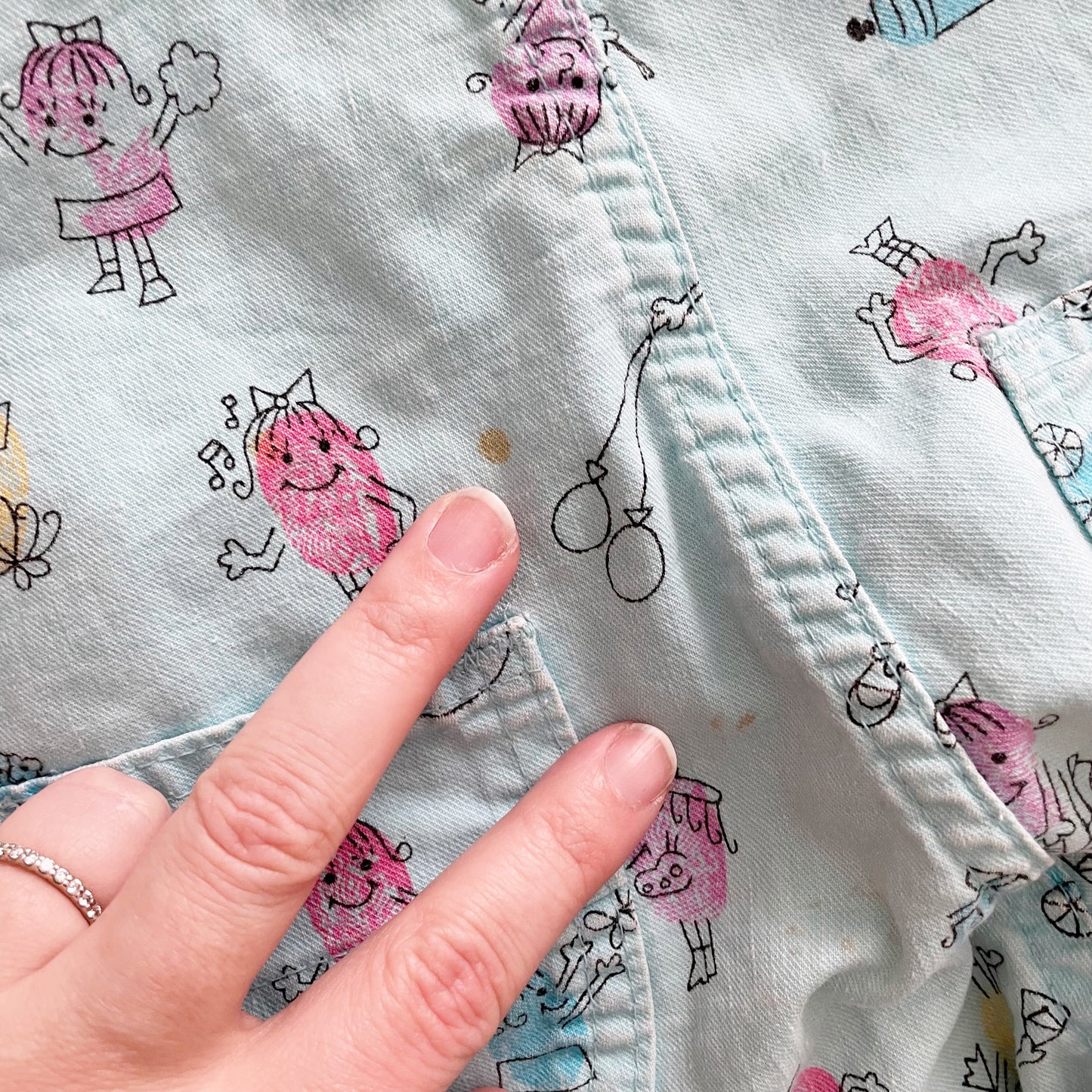 OshKosh Thumbprint People Print Overalls - Yellow Clover Vintage Kids Clothes