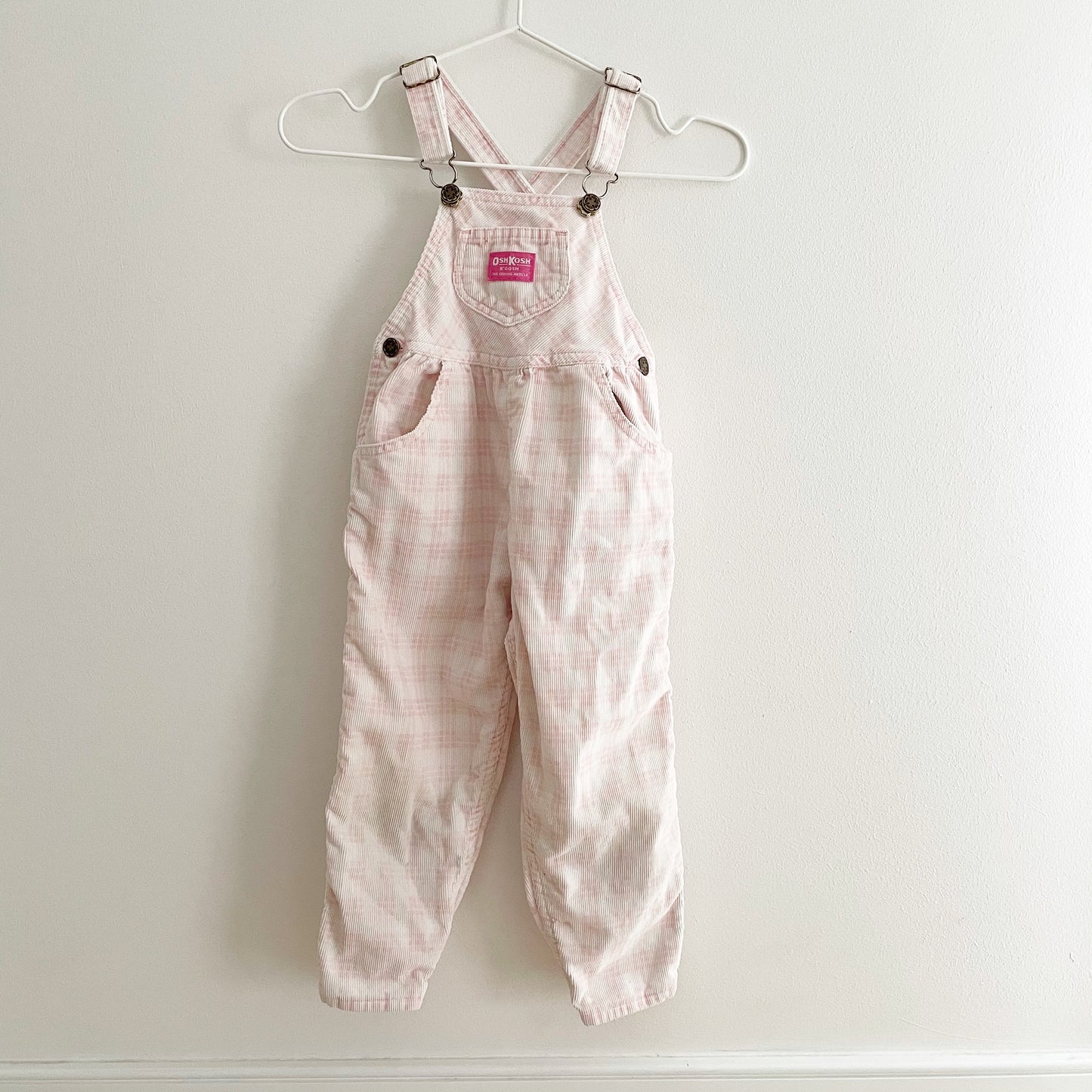 OshKosh Plaid Cord Keyhole Back Overalls