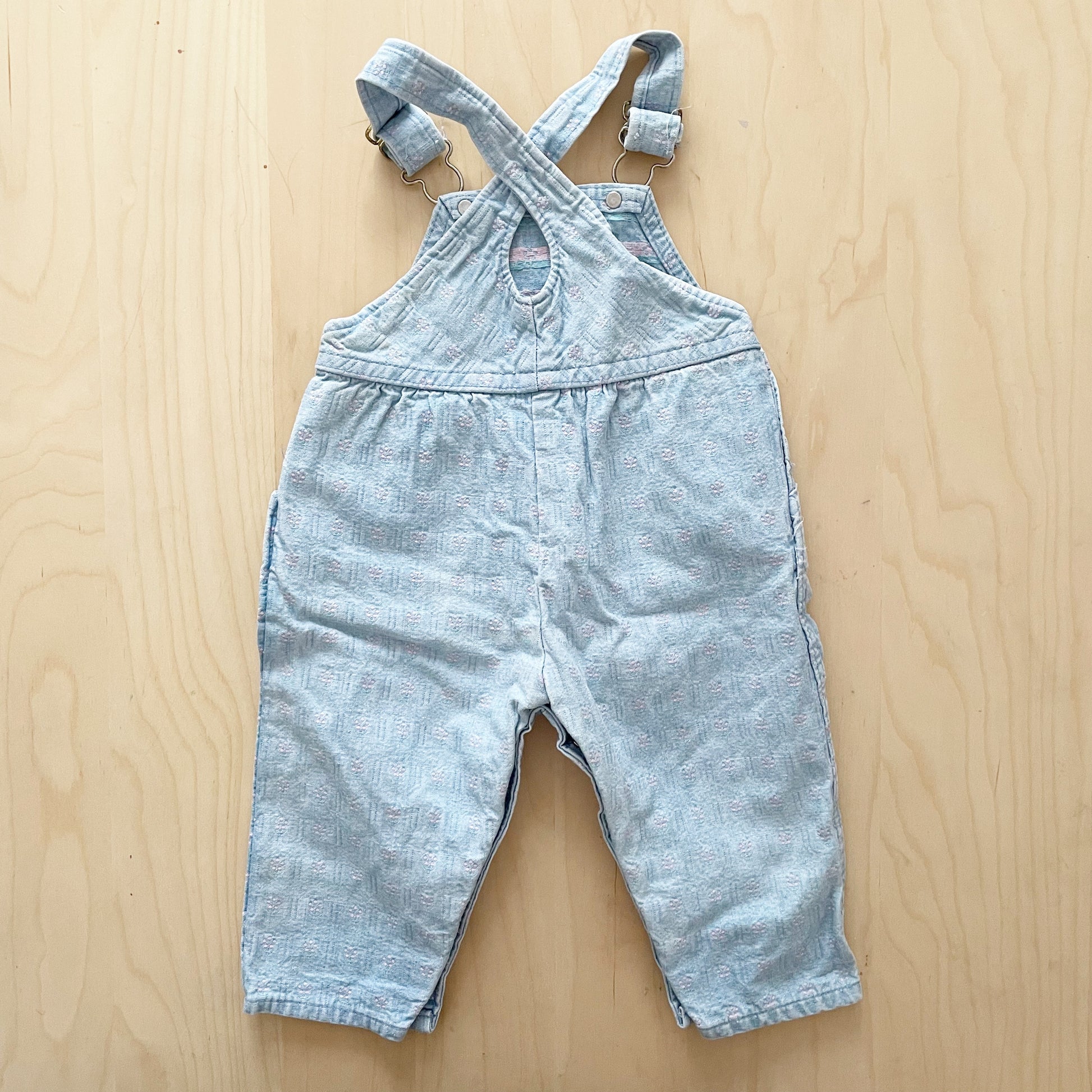 OshKosh Floral Woven Light Wash Overalls - Yellow Clover Vintage Kids Clothes