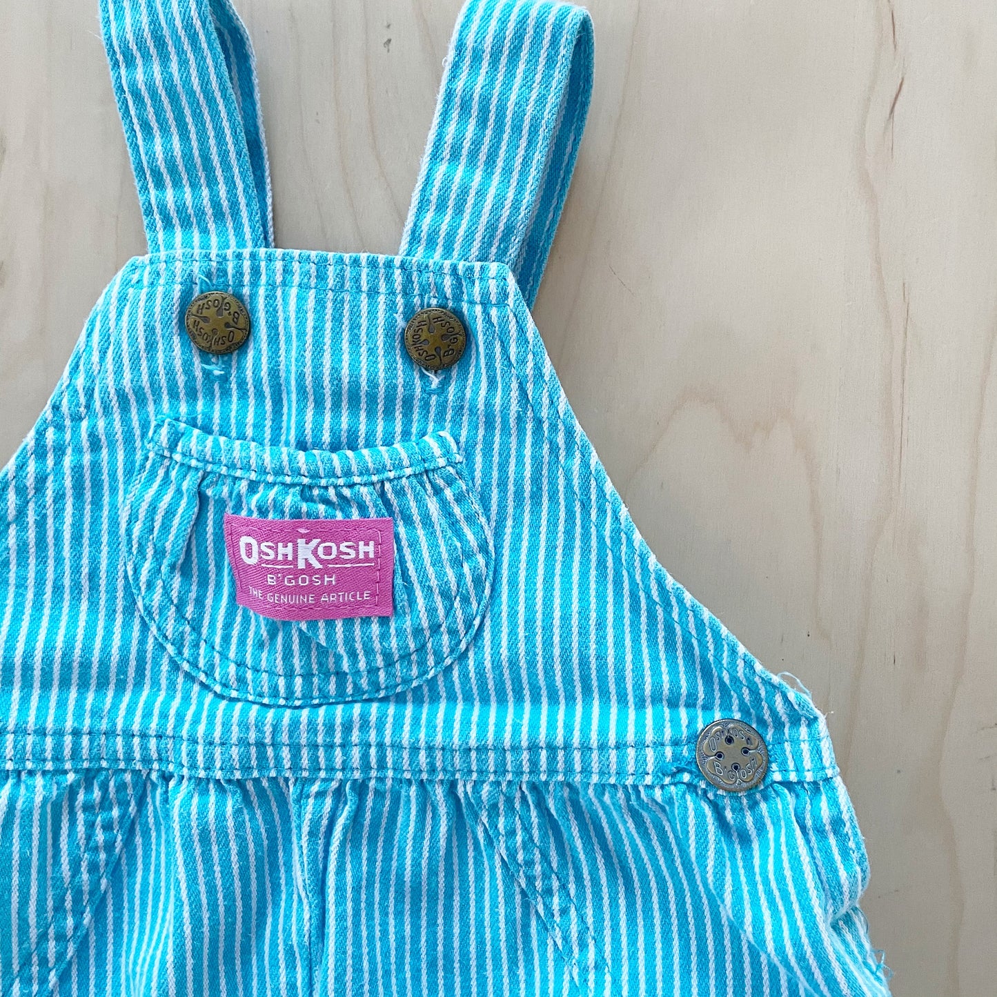 Vintage OshKosh Turquoise Engineer Stripe Bubble Overalls - Yellow Clover Vintage Kids Clothes