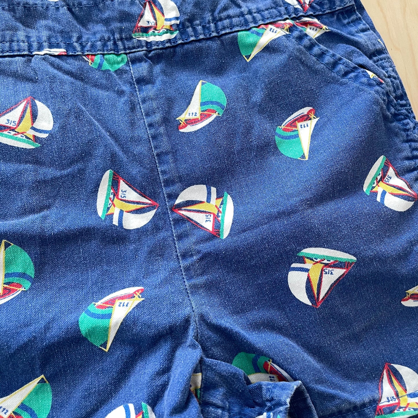 OshKosh Sailboat Print Shortalls - Yellow Clover Vintage Kids Clothes