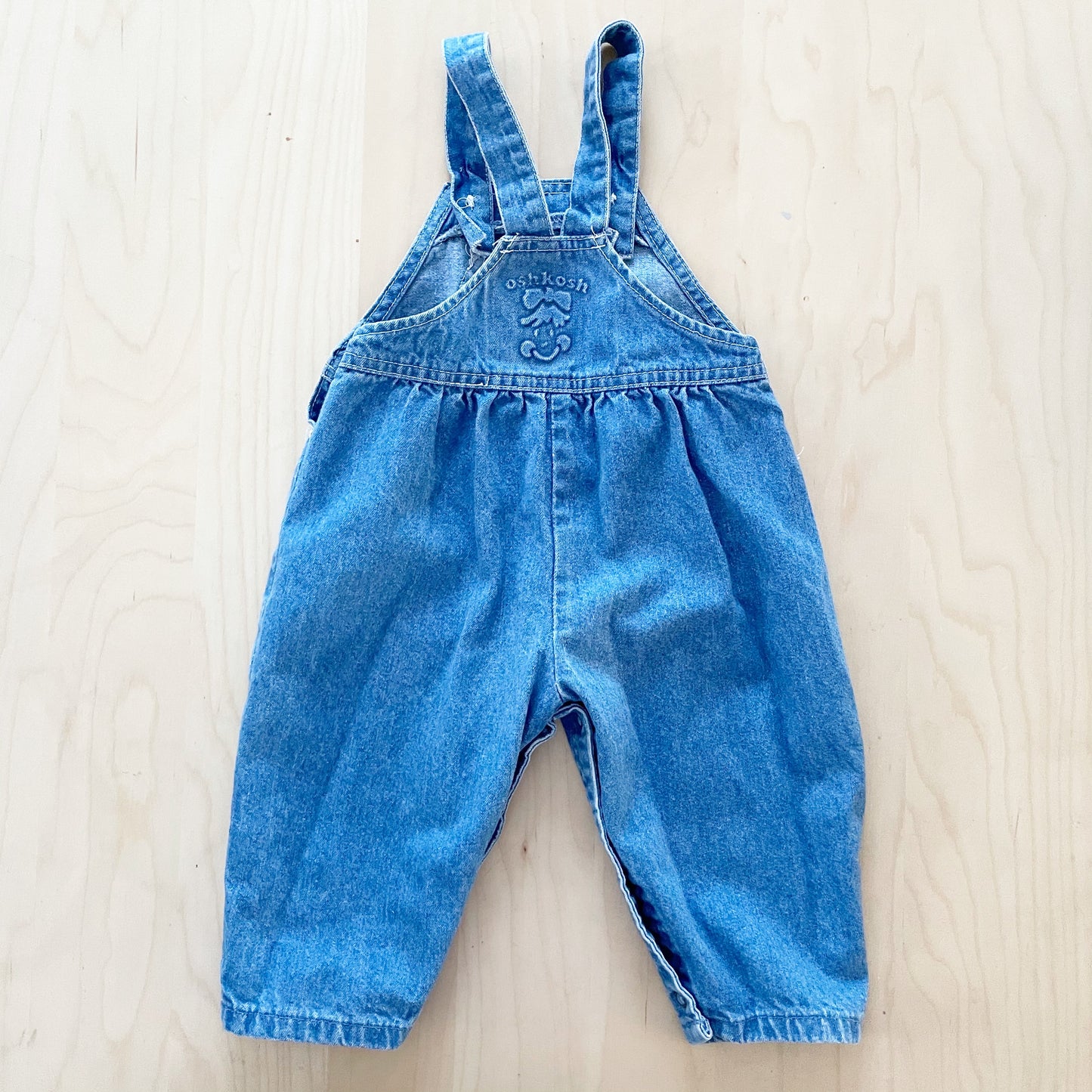 Vintage OshKosh Medium-Light Wash Bubble Overalls - Yellow Clover Vintage Kids Clothes