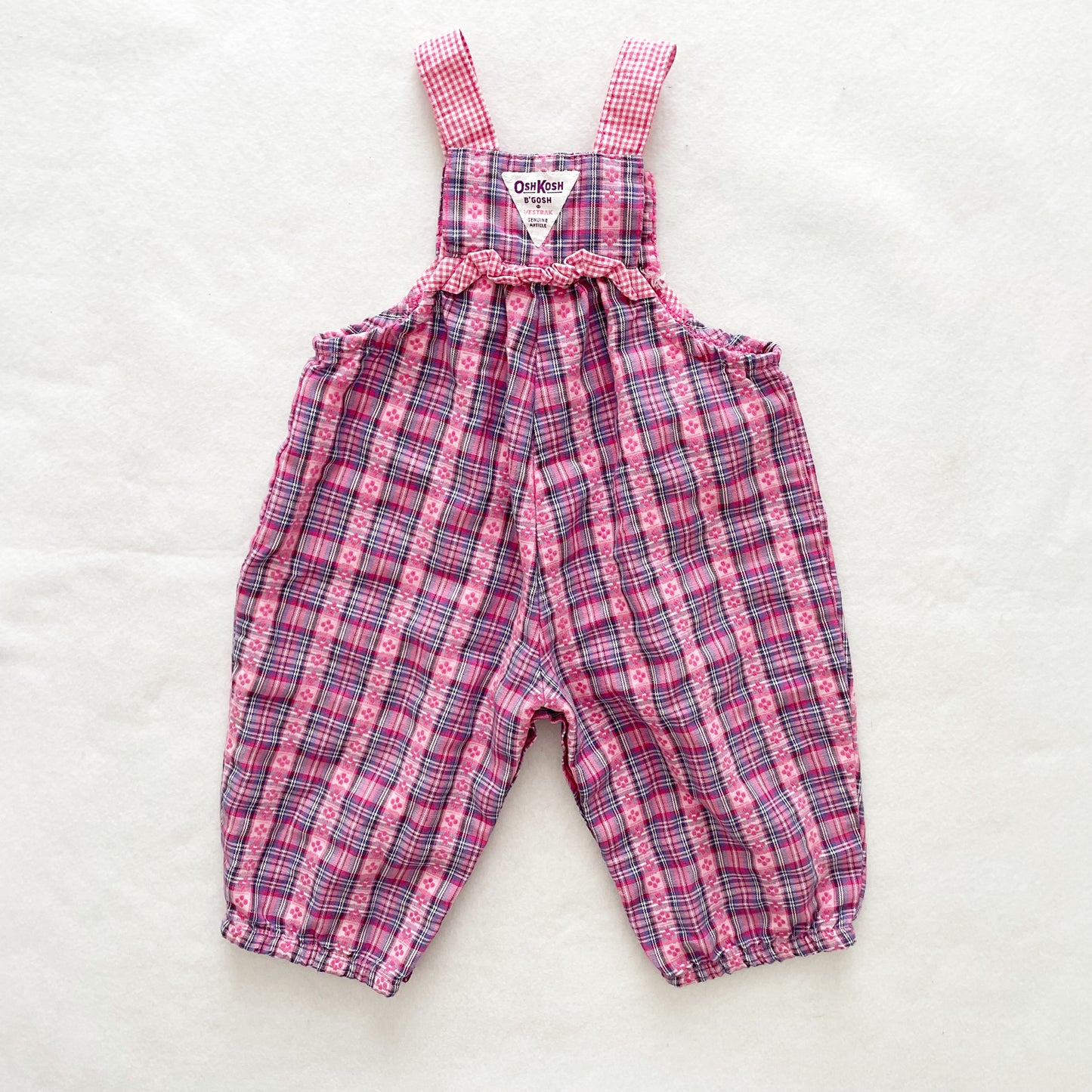 OshKosh Pink Plaid Overalls - Yellow Clover Vintage Kids Clothes