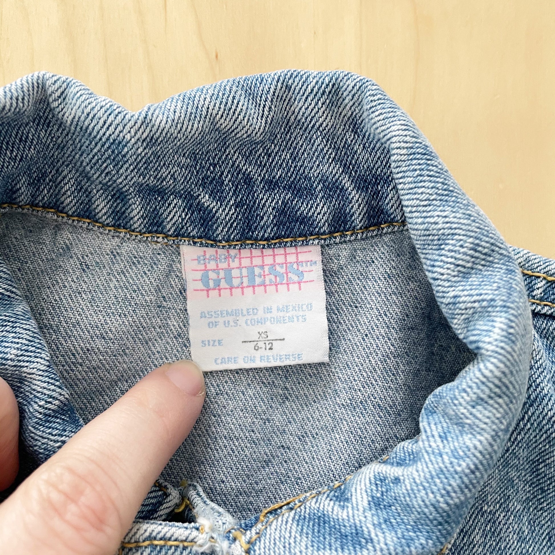 Vintage Guess Leather Patch Denim Jacket - Yellow Clover Vintage Kids Clothes