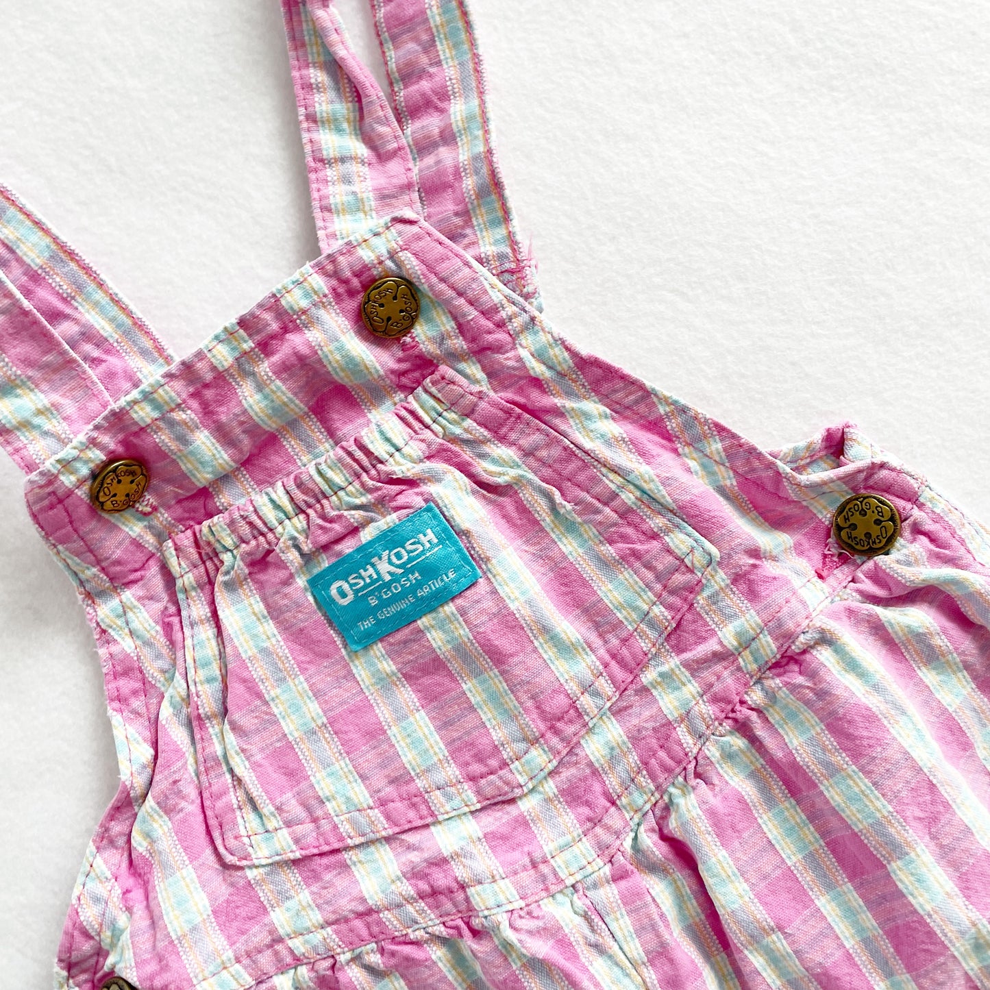 OshKosh Pink Textured Plaid Overalls - Yellow Clover Vintage Kids Clothes