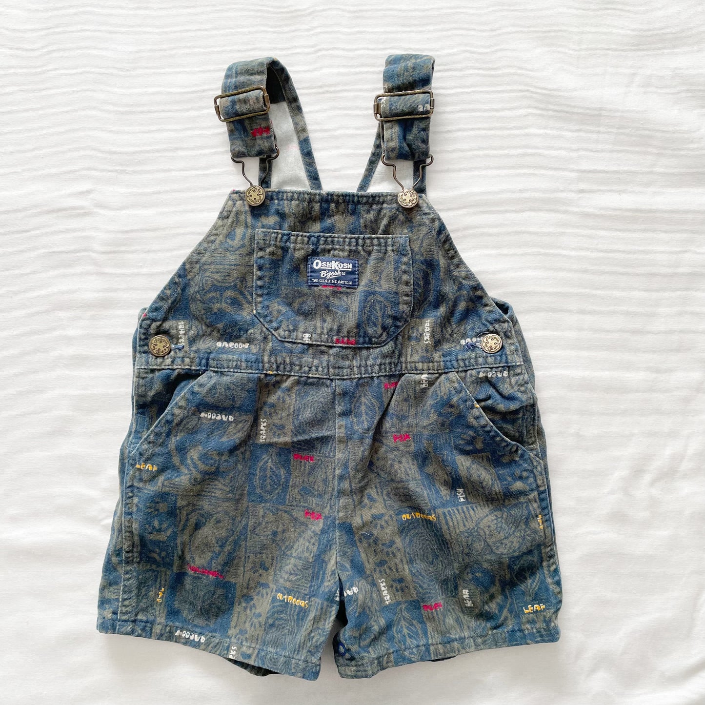 OshKosh Geo Outdoors Print Shortalls - Yellow Clover Vintage Kids Clothes