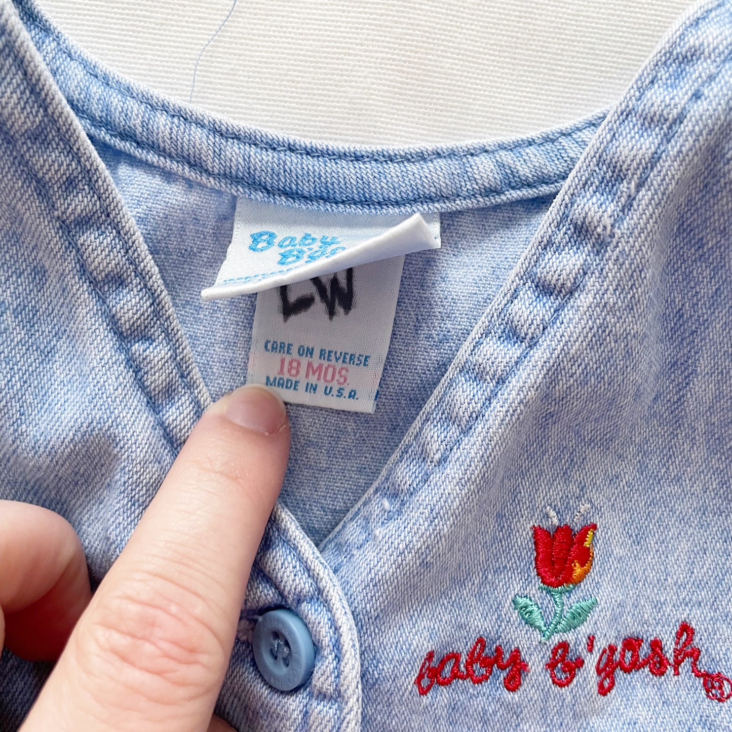Baby B’gosh Tulip Embroidery Denim Dress - Yellow Clover Vintage Kids Clothes