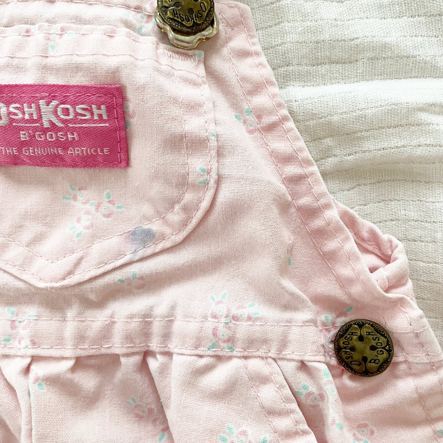 OshKosh Pink Floral Keyhole Back Shortalls - Yellow Clover Vintage Kids Clothes