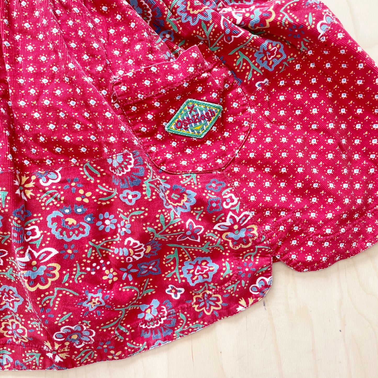 OshKosh Red Patterned Cord Skirtall - Yellow Clover Vintage Kids Clothes