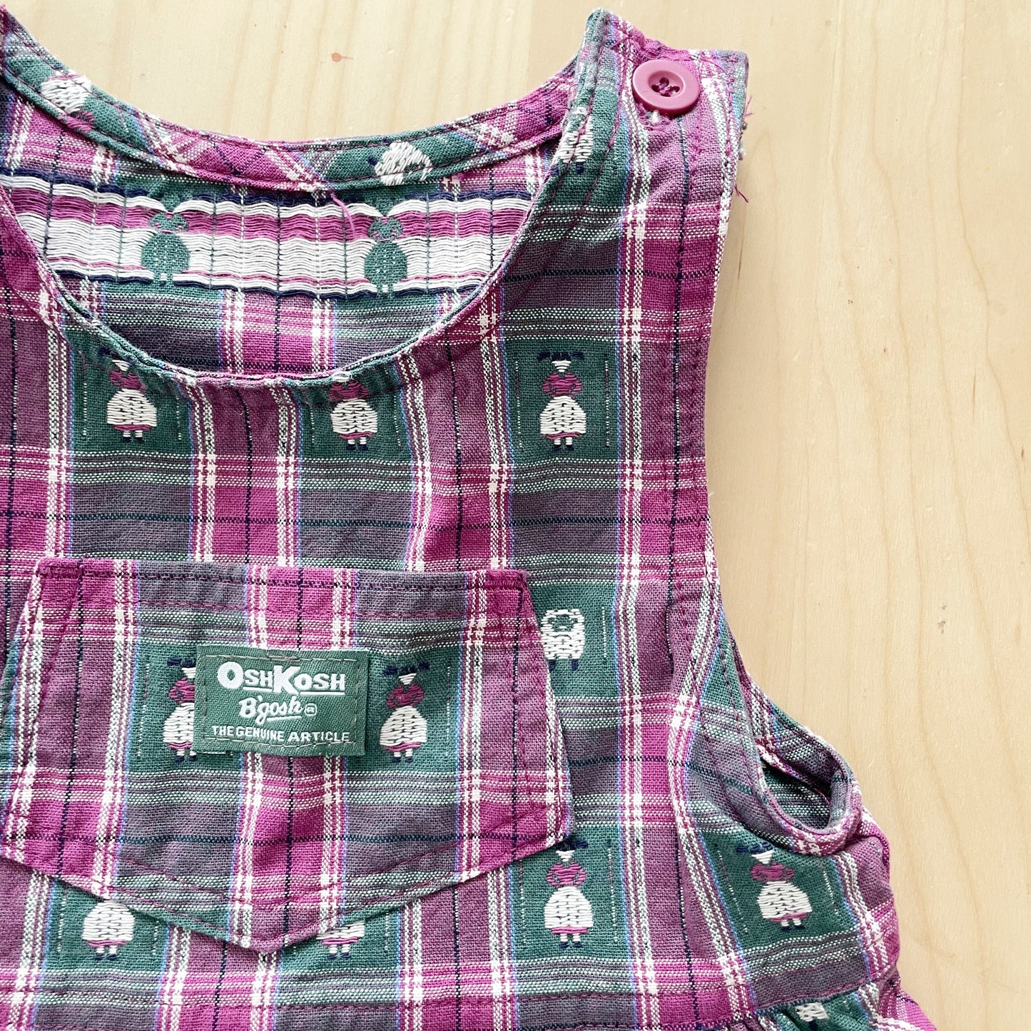 OshKosh Sheep and Girl Woven Plaid Dress - Yellow Clover Vintage Kids Clothes
