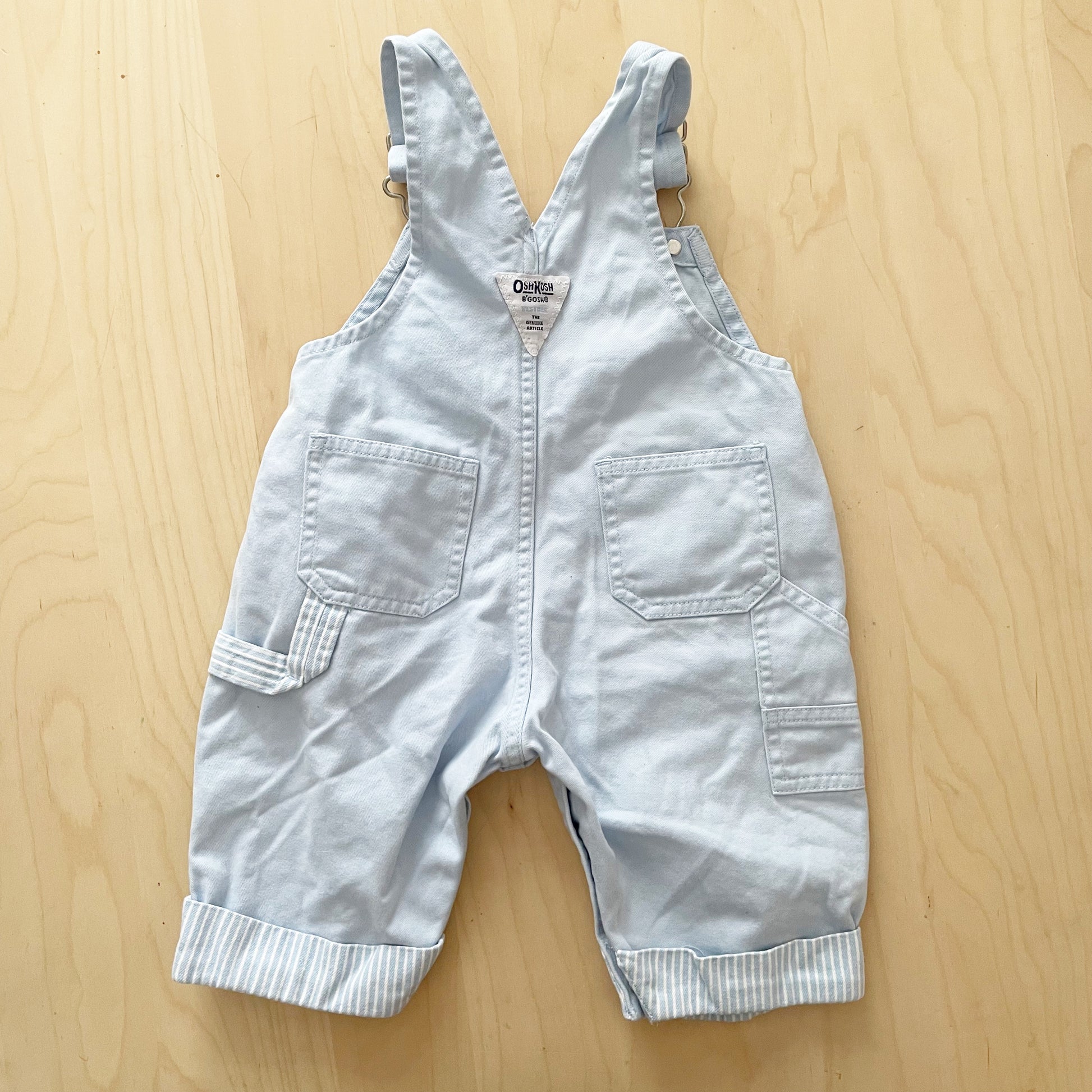 OshKosh Light Blue Stripe Accent Overalls - Yellow Clover Vintage Kids Clothes