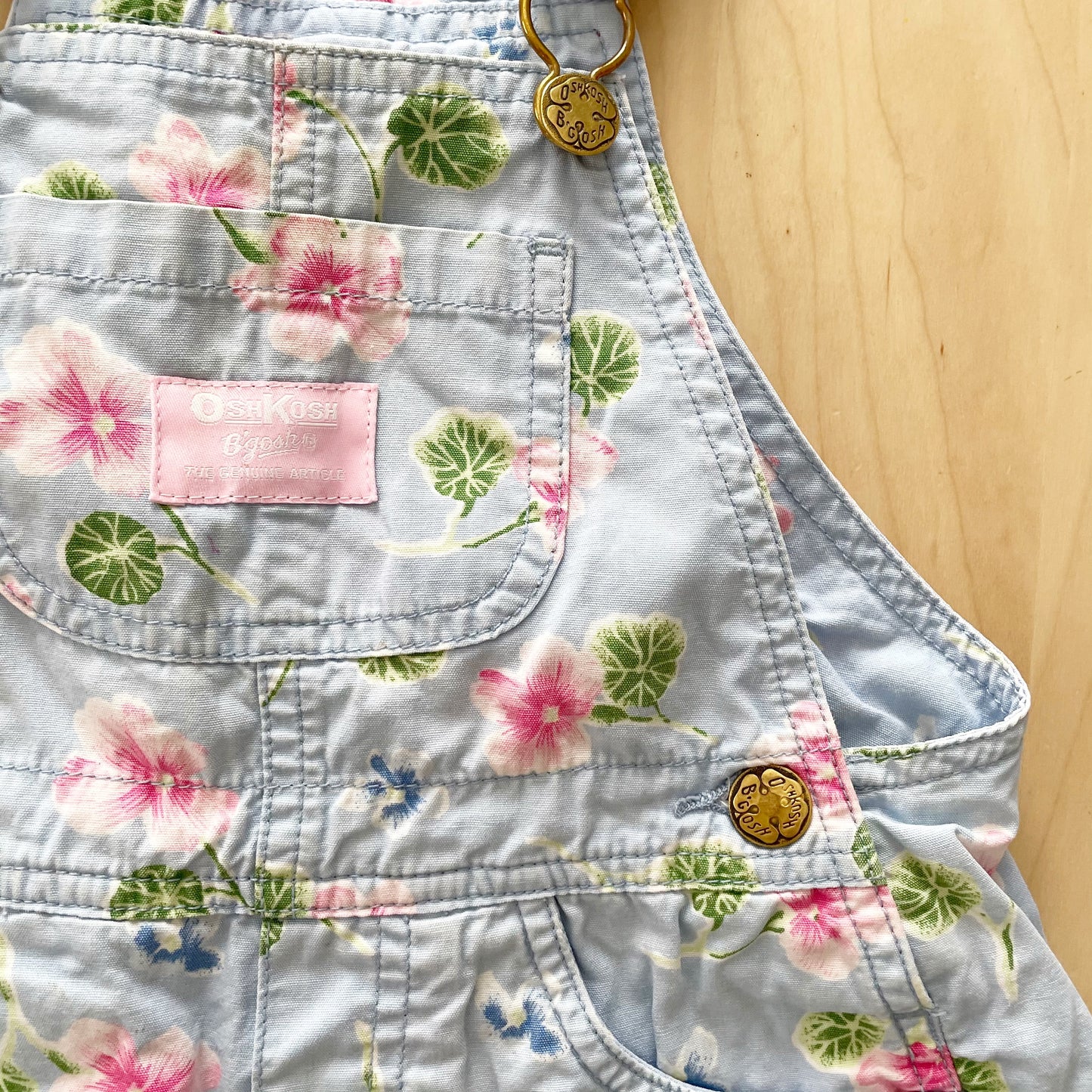 OshKosh Floral Baggy Cut Shortalls - Yellow Clover Vintage Kids Clothes