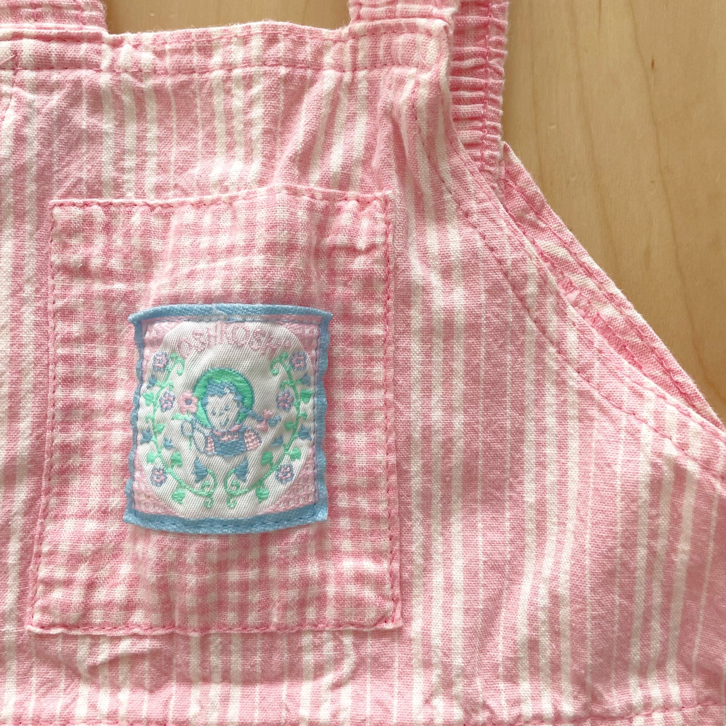 OshKosh Striped Gingham Patch Shortalls - Yellow Clover Vintage Kids Clothes