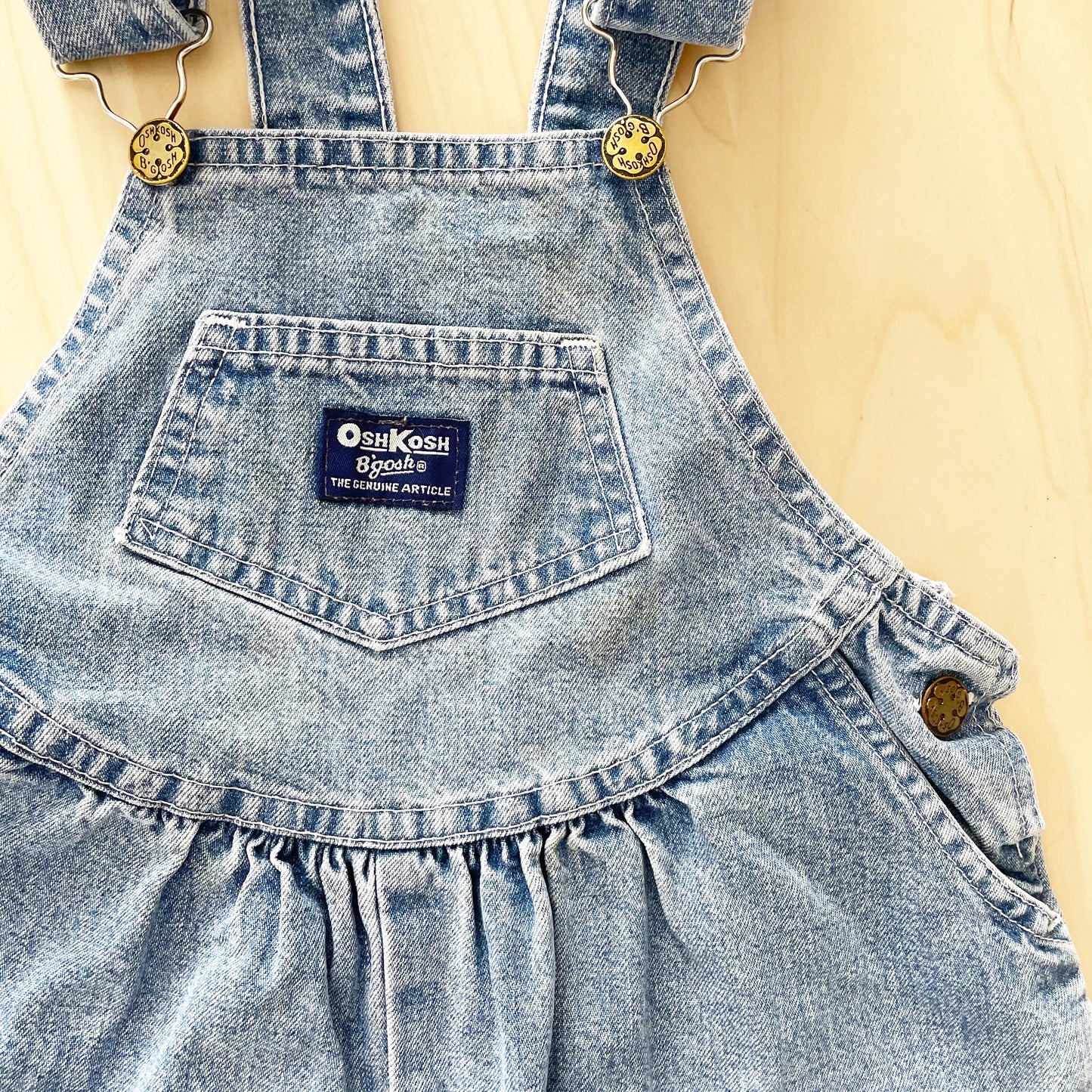 OshKosh Scoop Cut Lighter Wash Overalls - Yellow Clover Vintage Kids Clothes