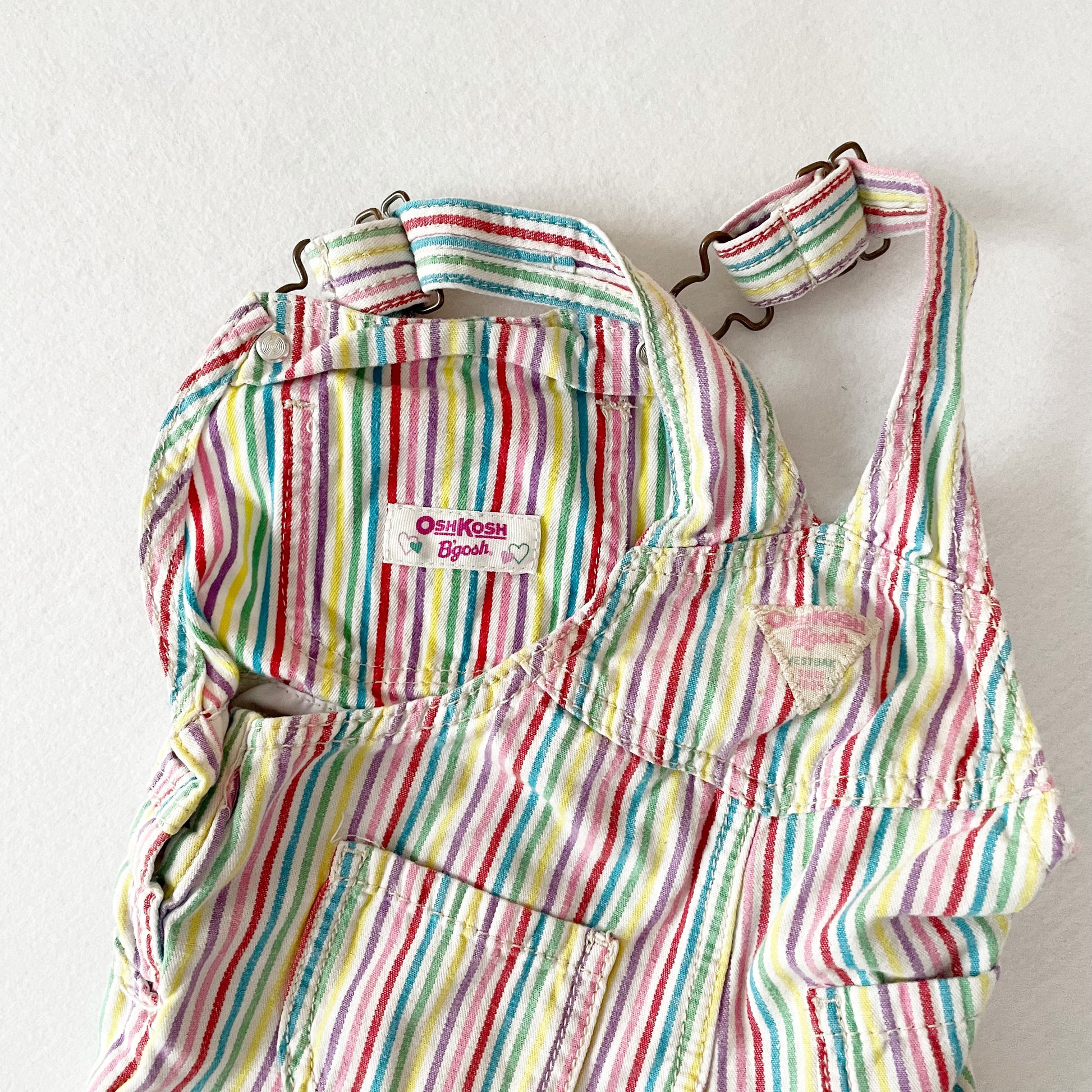 OshKosh Rainbow Striped Shortalls - Yellow Clover Vintage Kids Clothes