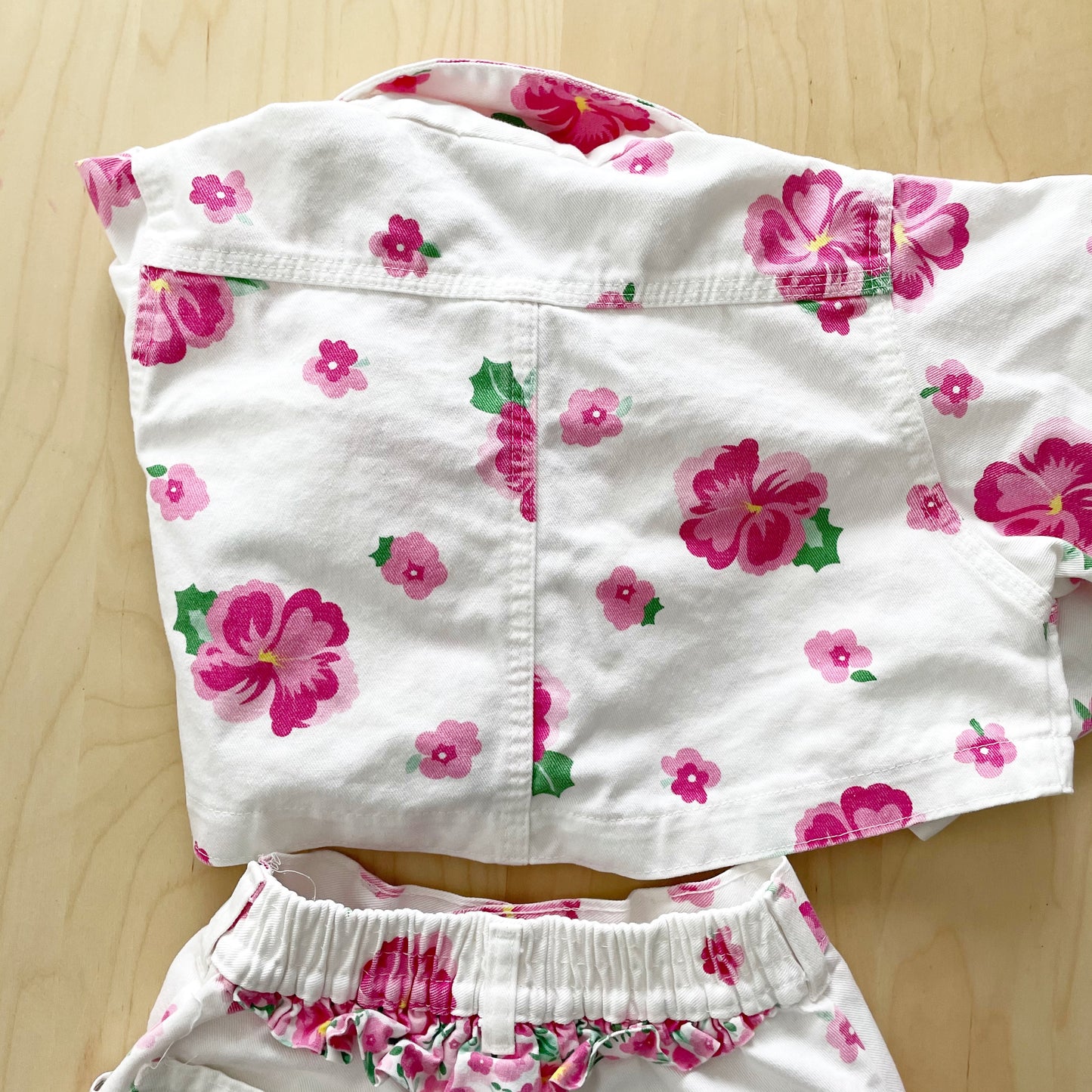 OshKosh Hibiscus Flower Cropped Jacket + Skirt - Yellow Clover Vintage Kids Clothes