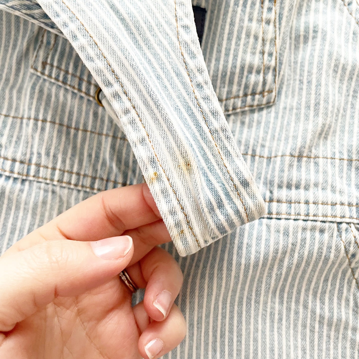 OshKosh Light Wash Hickory Stripe Shortalls - Yellow Clover Vintage Kids Clothes