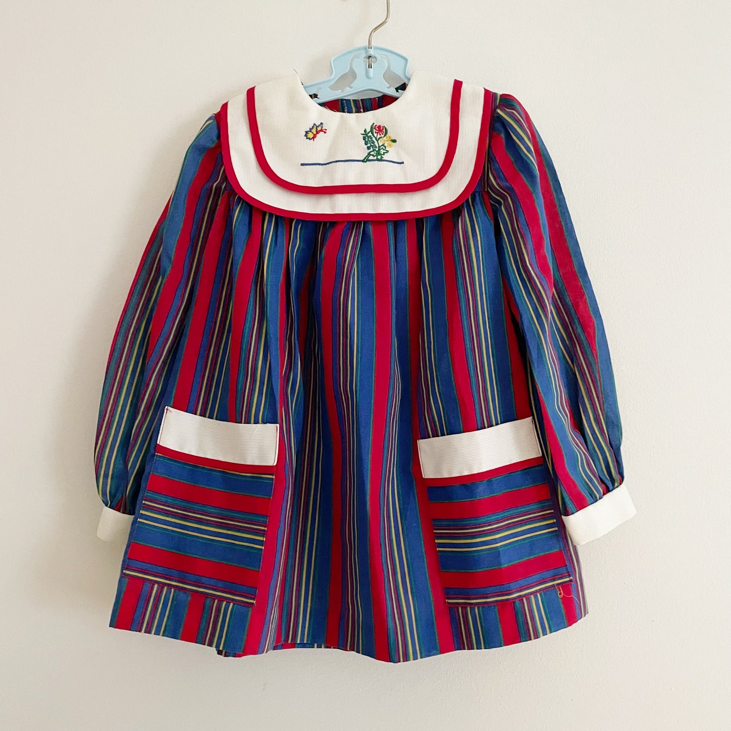 JC Penney Striped Embroidered Collar Dress - Yellow Clover Vintage Kids Clothes