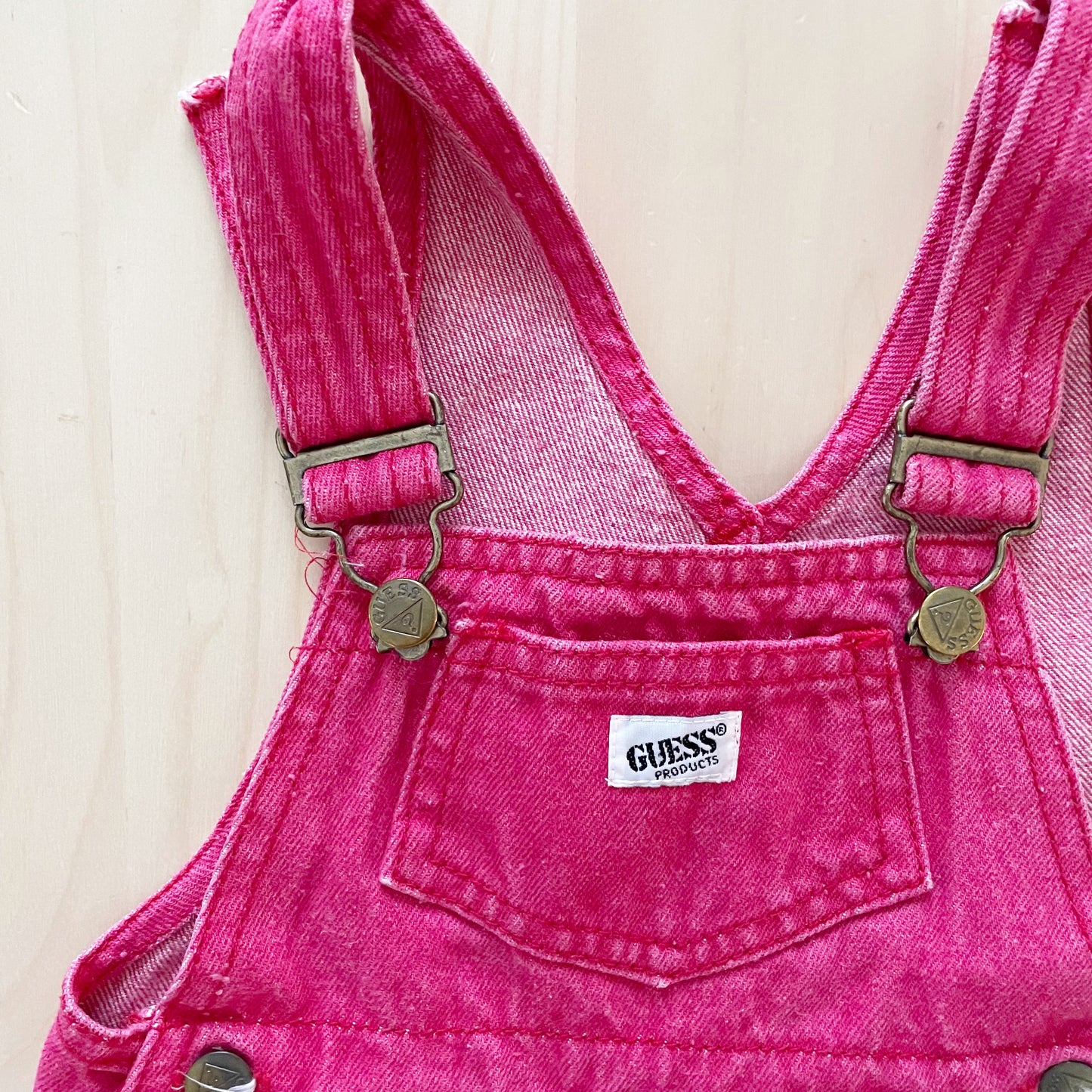 Guess Red Wash Longer Cut Shortalls - Yellow Clover Vintage Kids Clothes