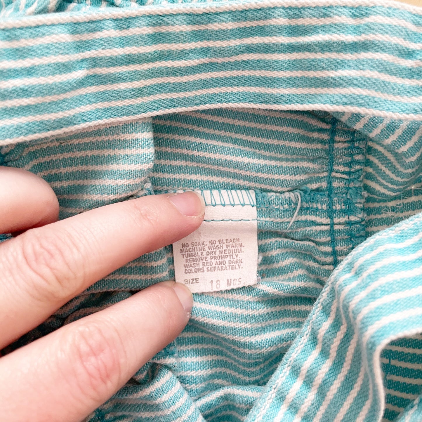 OshKosh Turquoise Engineer Stripe Bubble Overalls - Yellow Clover Vintage Kids Clothes