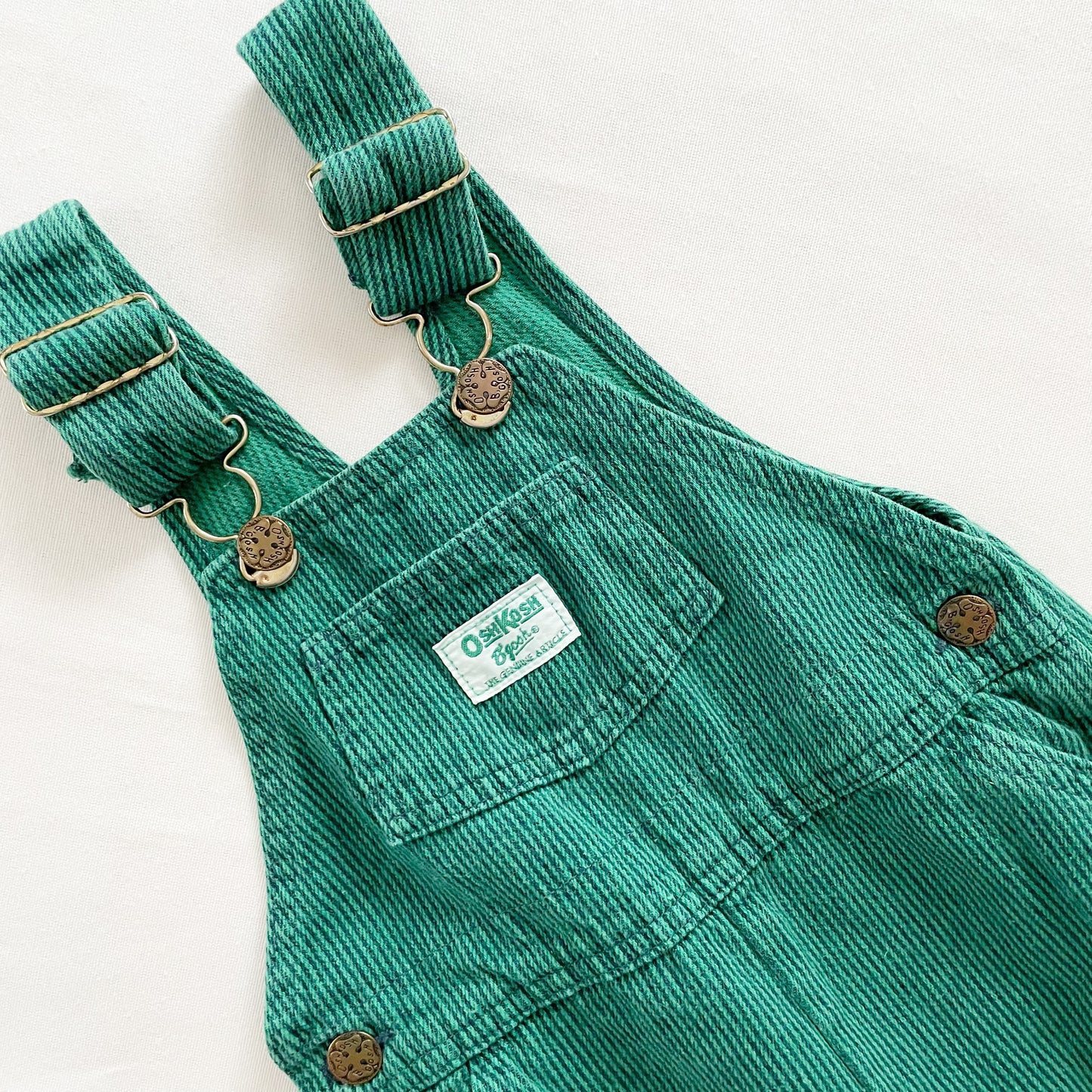 OshKosh Green + Navy Blue Striped Overalls - Yellow Clover Vintage Kids Clothes