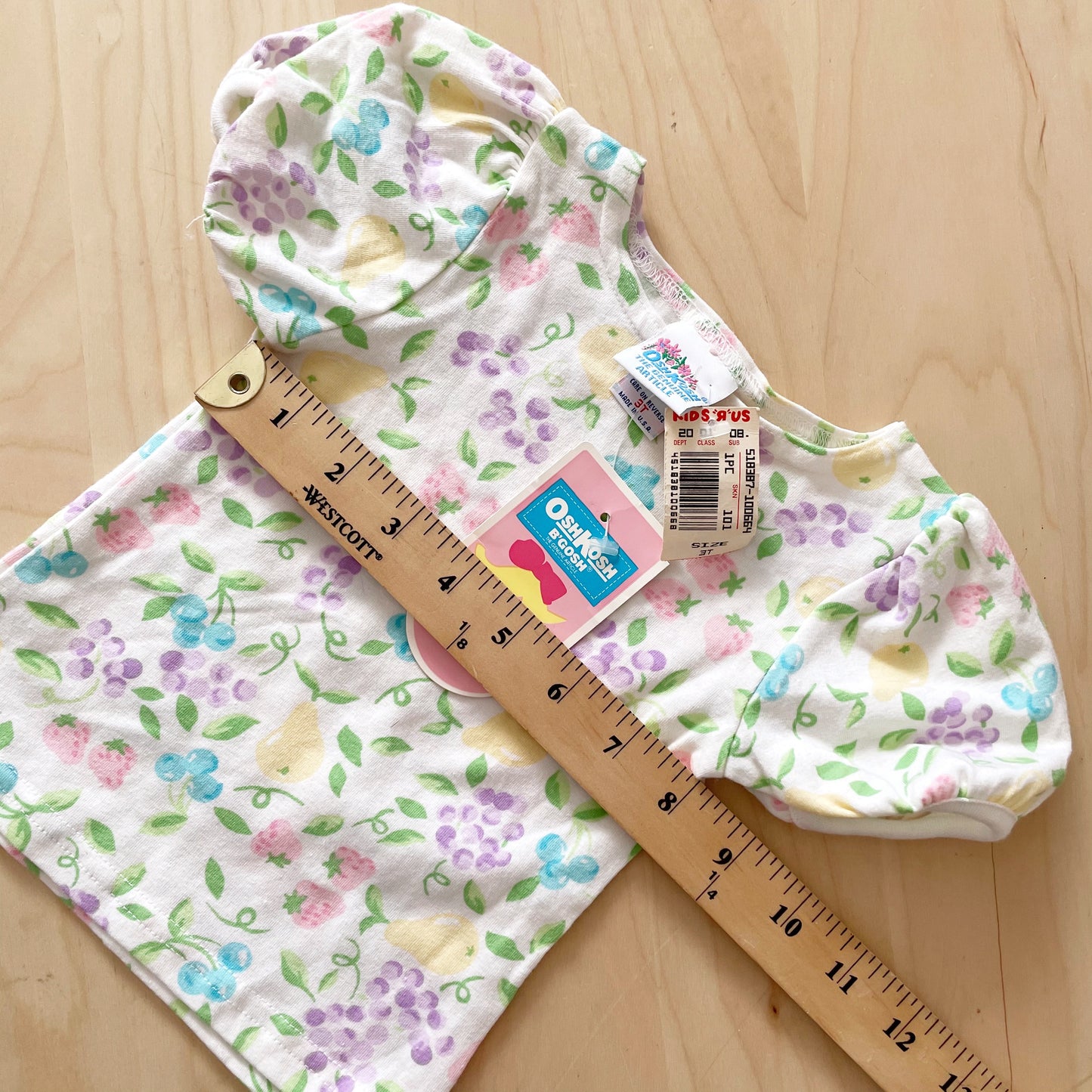 New Old Stock OshKosh Fruit Floral Cap Sleeve Tee - Yellow Clover Vintage Kids Clothes