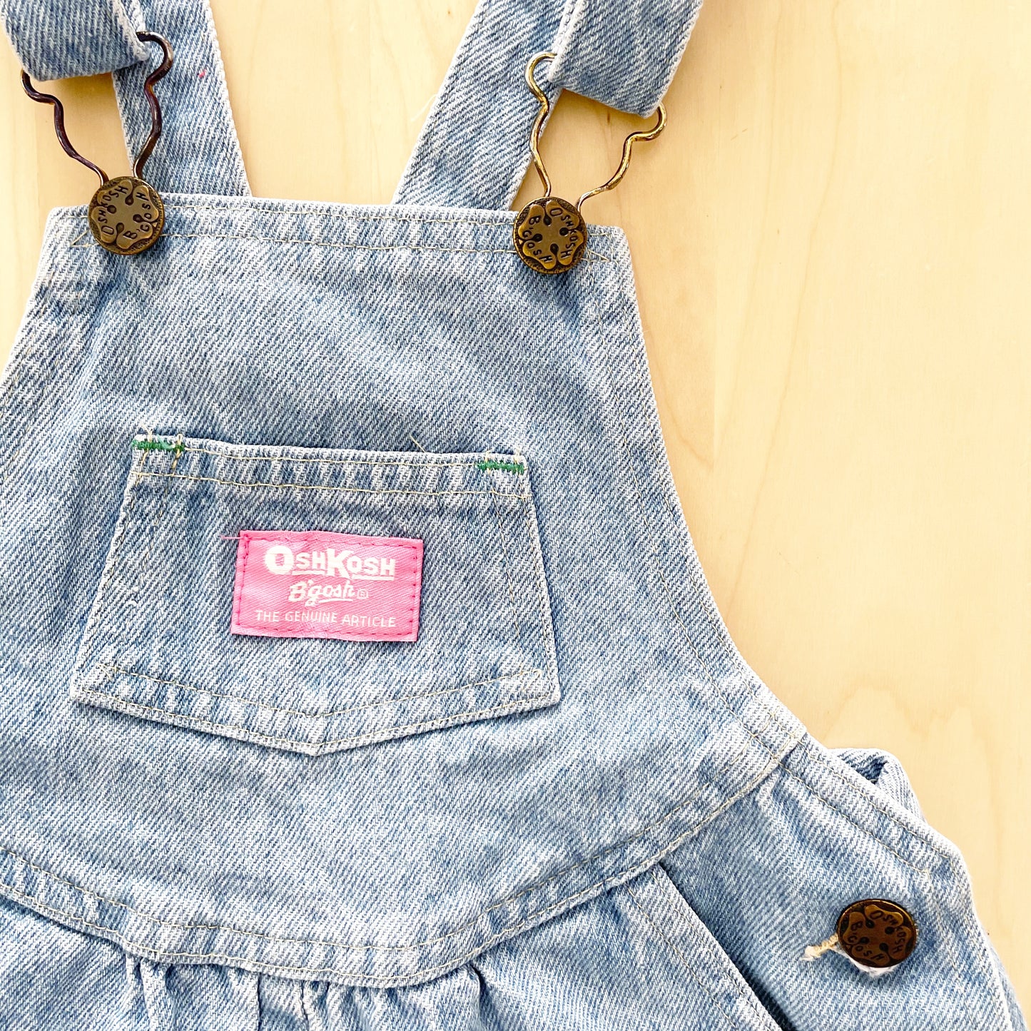 OshKosh Light Wash Denim Shortalls - Yellow Clover Vintage Kids Clothes