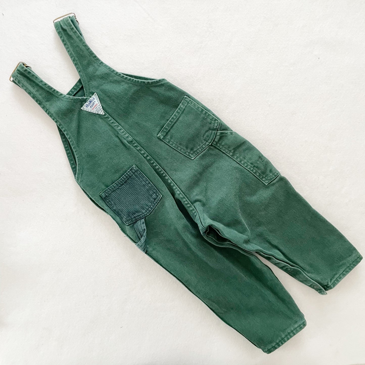 OshKosh Green Stripe Pocket Overalls - Yellow Clover Vintage Kids Clothes
