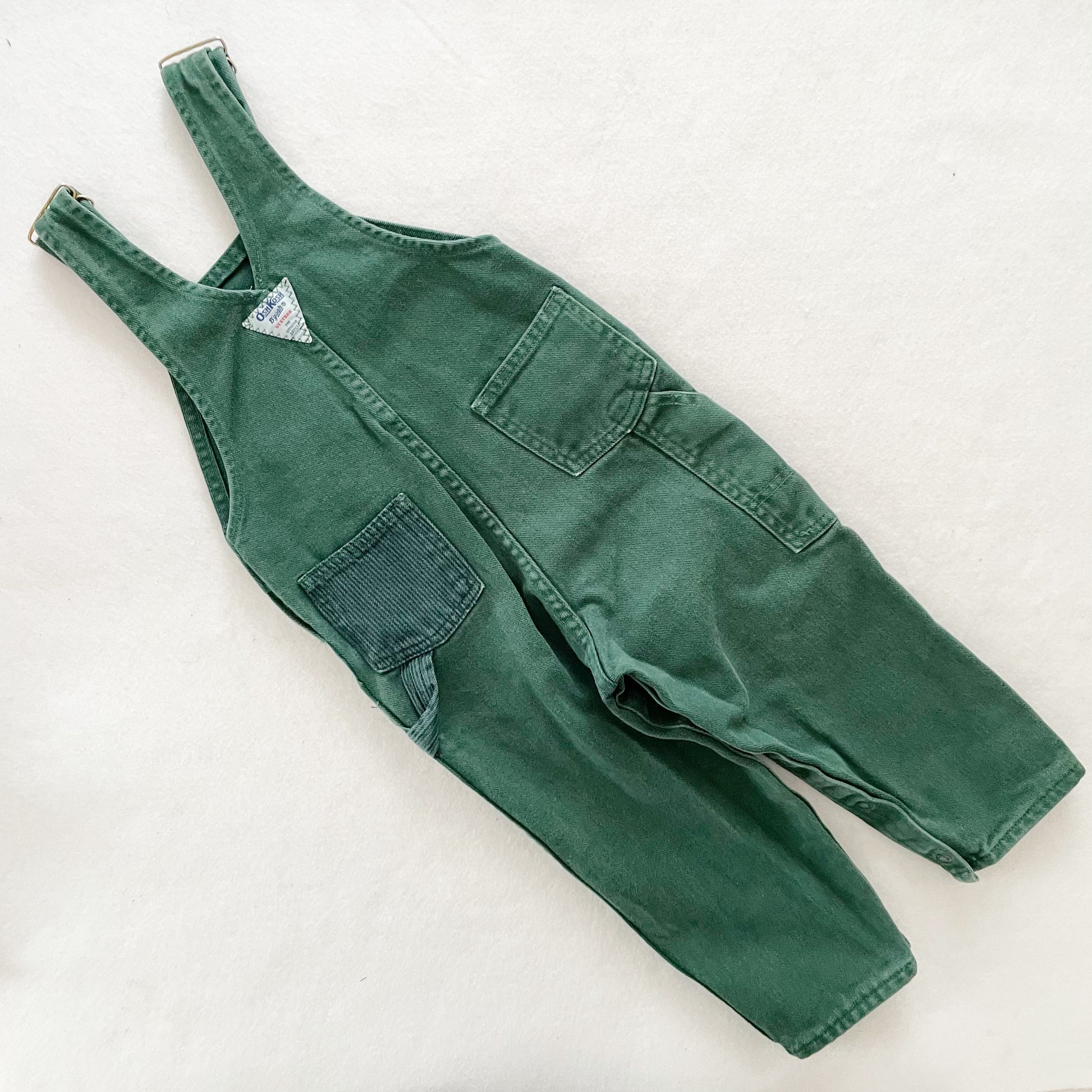 OshKosh Green Stripe Pocket Overalls - Yellow Clover Vintage Kids Clothes