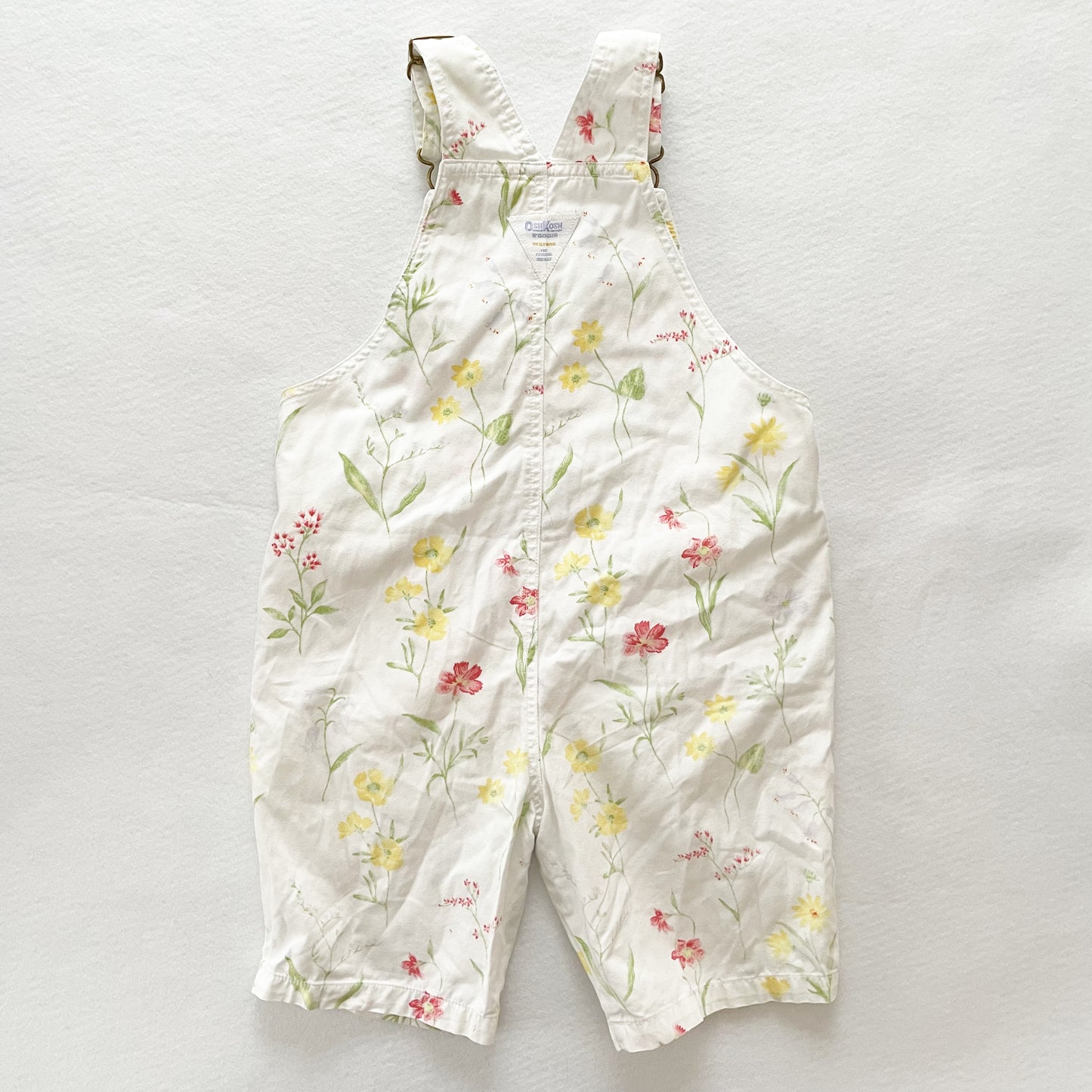 OshKosh White Floral Shortalls - Yellow Clover Vintage Kids Clothes