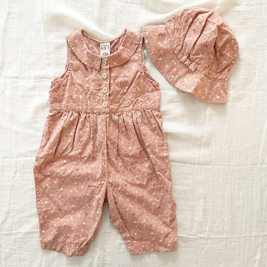 Vintage Baby Gap Floral Romper + Hat Set
