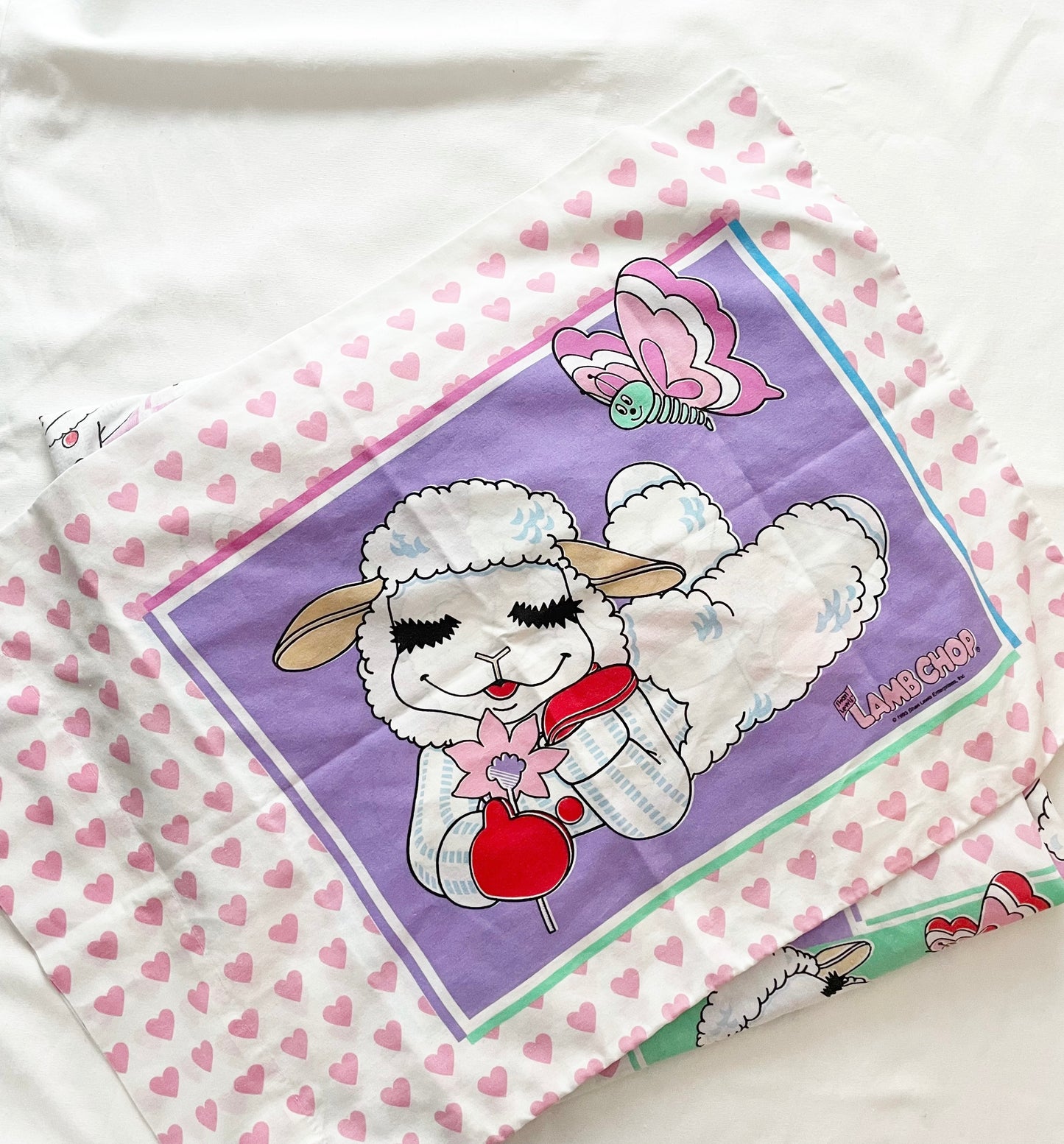 Lamb Chop Twin Fitted Sheet + Pillowcase - Yellow Clover Vintage Kids Clothes