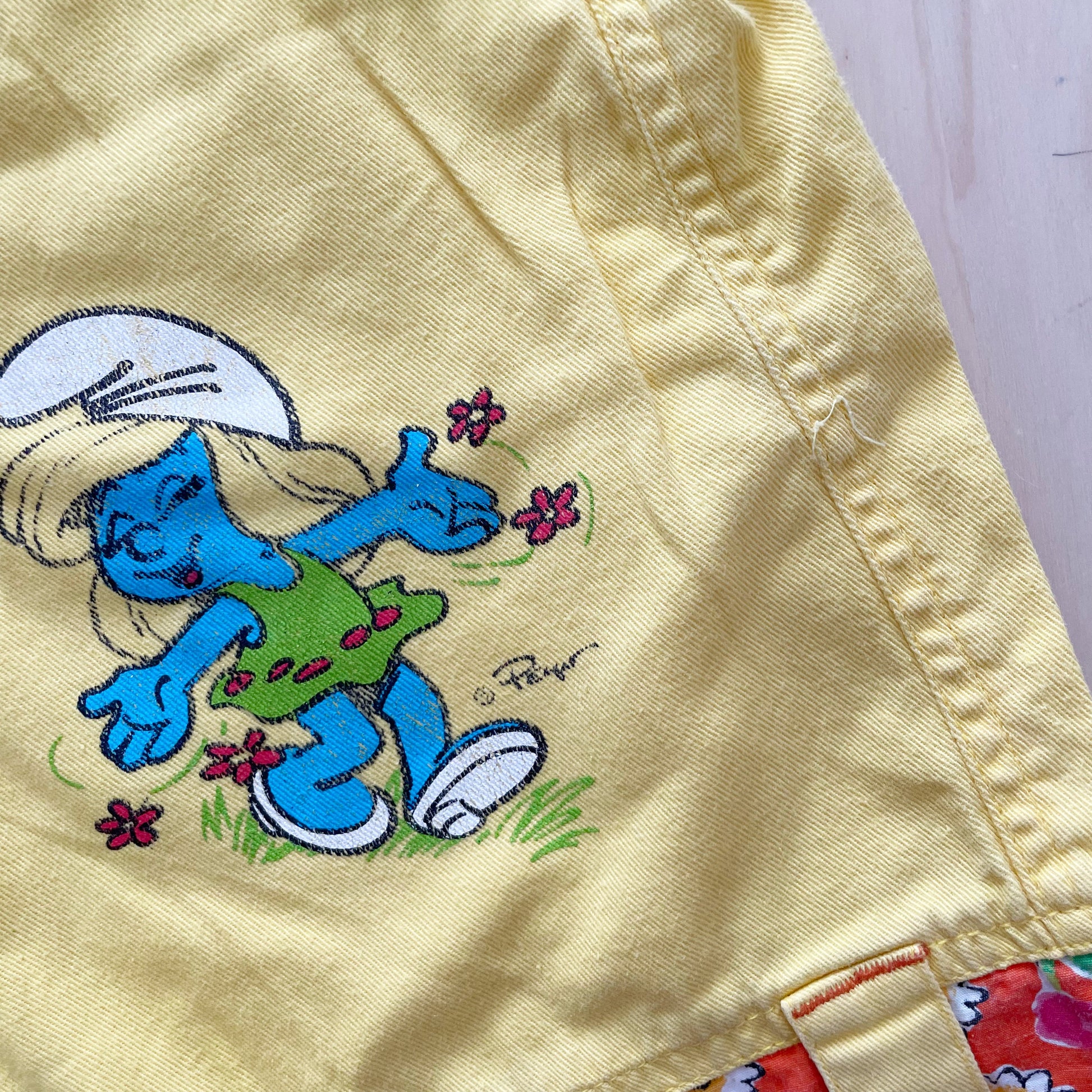 Smurfs Yellow Floral Shortalls - Yellow Clover Vintage Kids Clothes