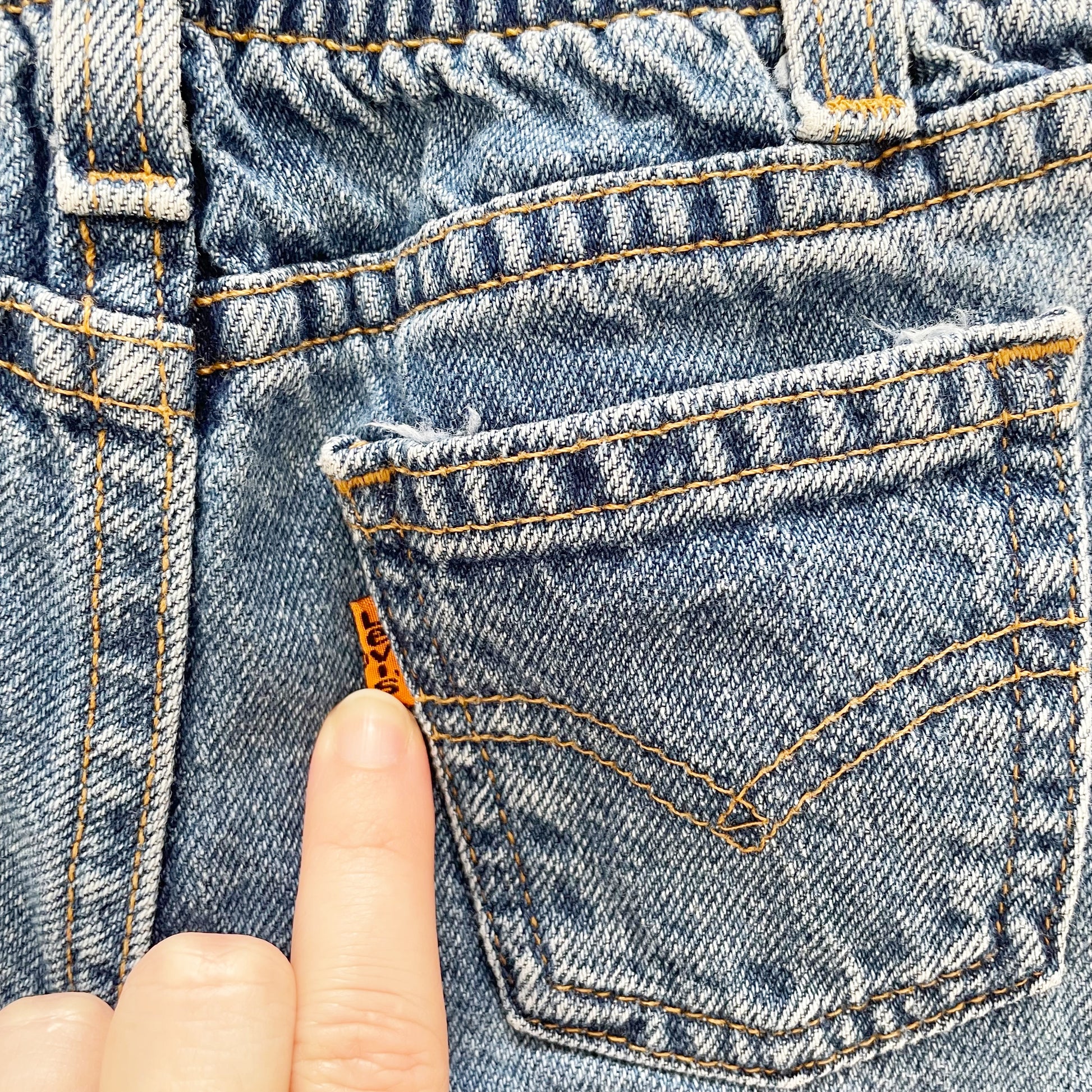 Levi’s Medium Wash Orange Tab Jeans - Yellow Clover Vintage Kids Clothes