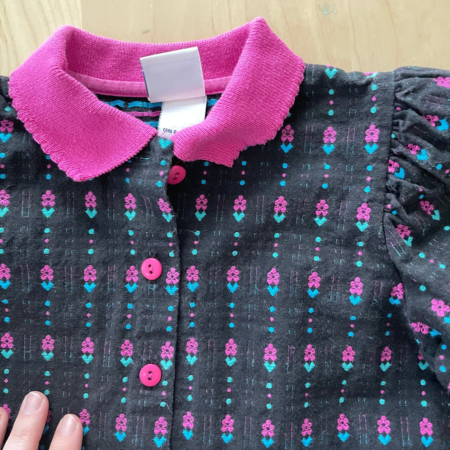 Vintage OshKosh Black Floral Woven Dress - Yellow Clover Vintage Kids Clothes