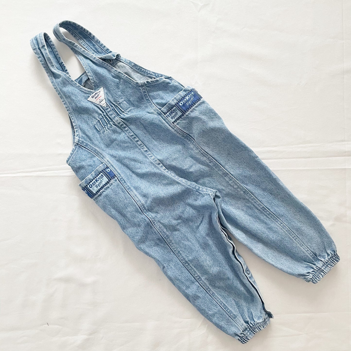 OshKosh Denim Logo Trim Bubble Overalls - Yellow Clover Vintage Kids Clothes