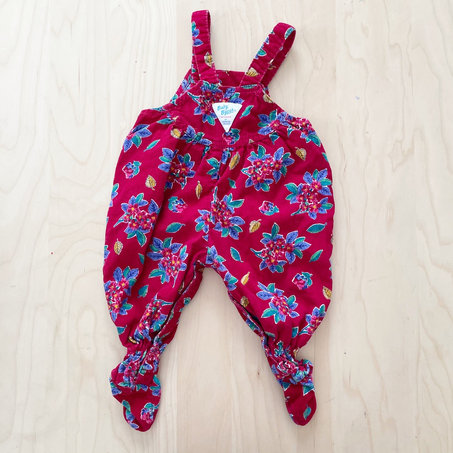 Vintage Baby B’gosh Red Floral Cord Footed Overalls Romper