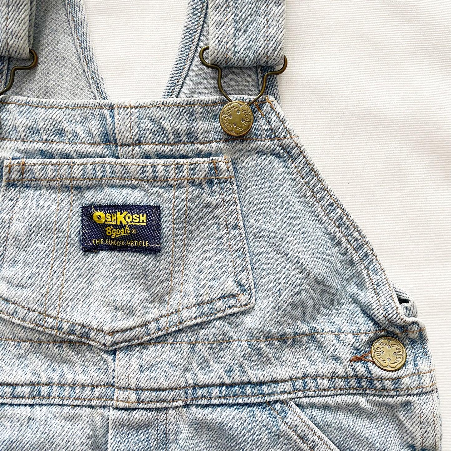 OshKosh Light Wash Denim Shortalls - Yellow Clover Vintage Kids Clothes