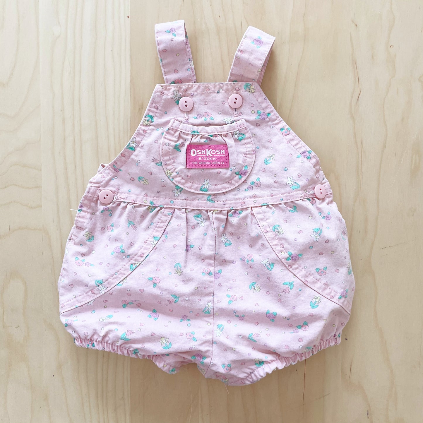 Vintage OshKosh Pink Floral Bubble Romper Overalls - Yellow Clover Vintage Kids Clothes