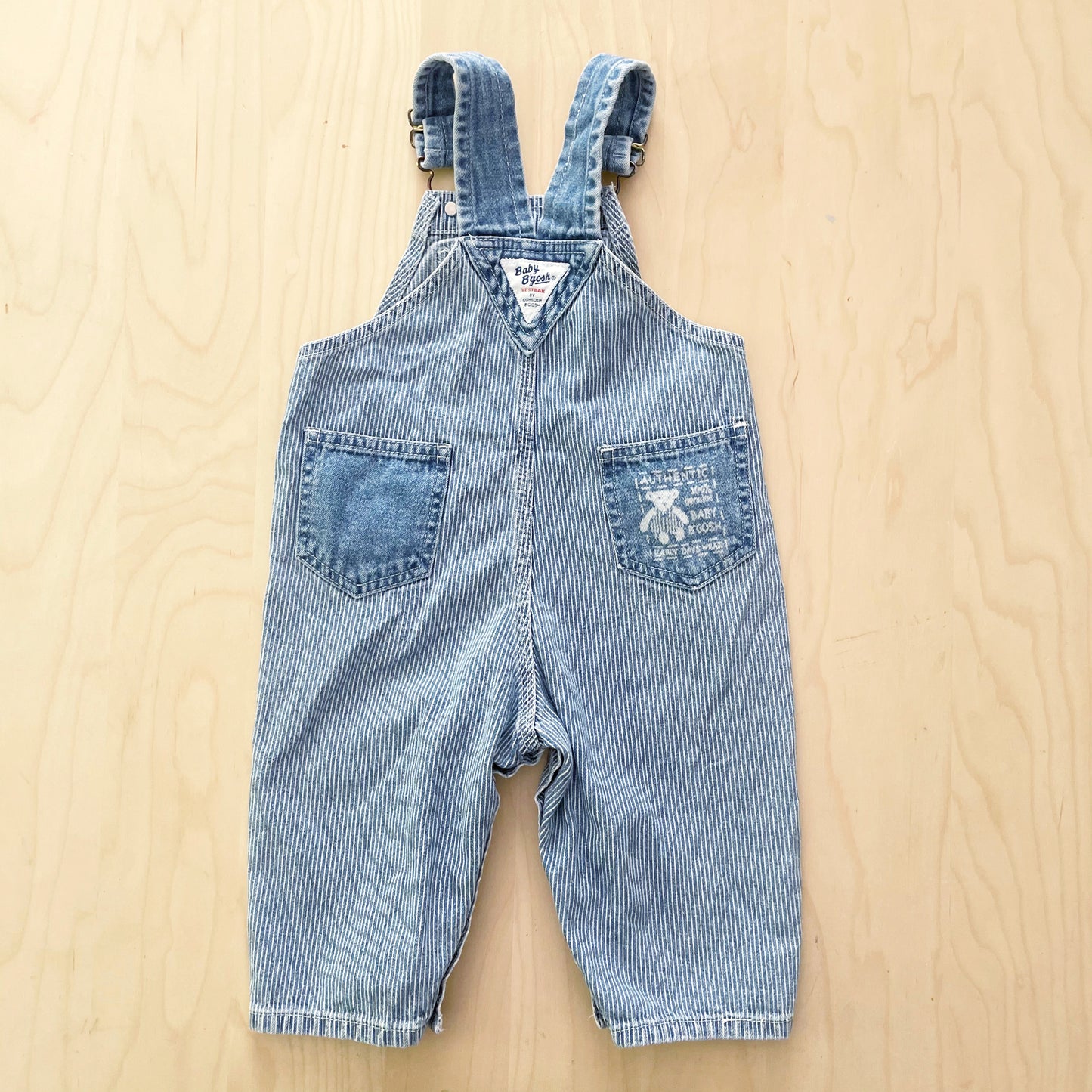 Baby B’gosh Engineer Stripe Bear Pocket Overalls - Yellow Clover Vintage Kids Clothes